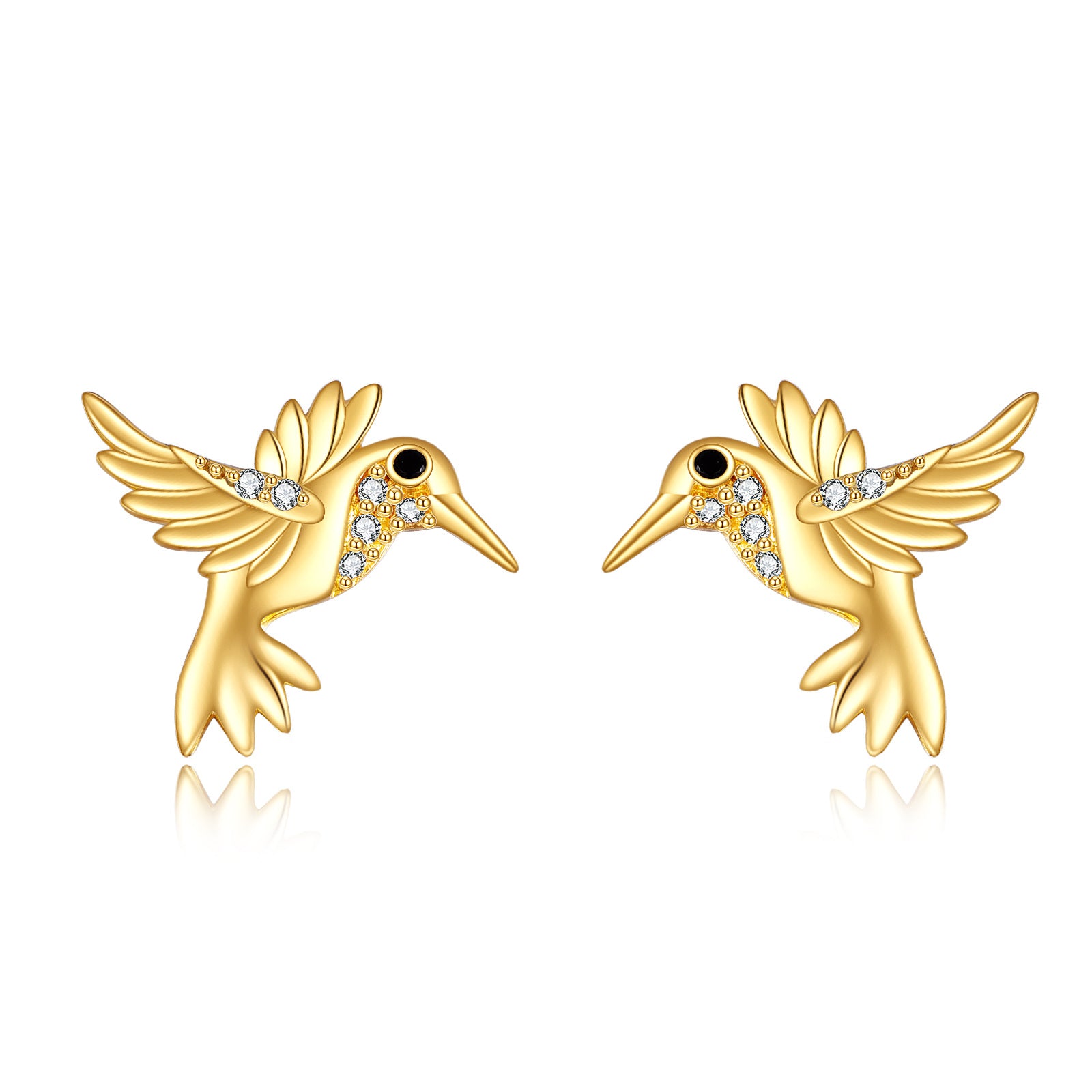 14K Gold Cubic Zirconia Hummingbird Stud Earrings