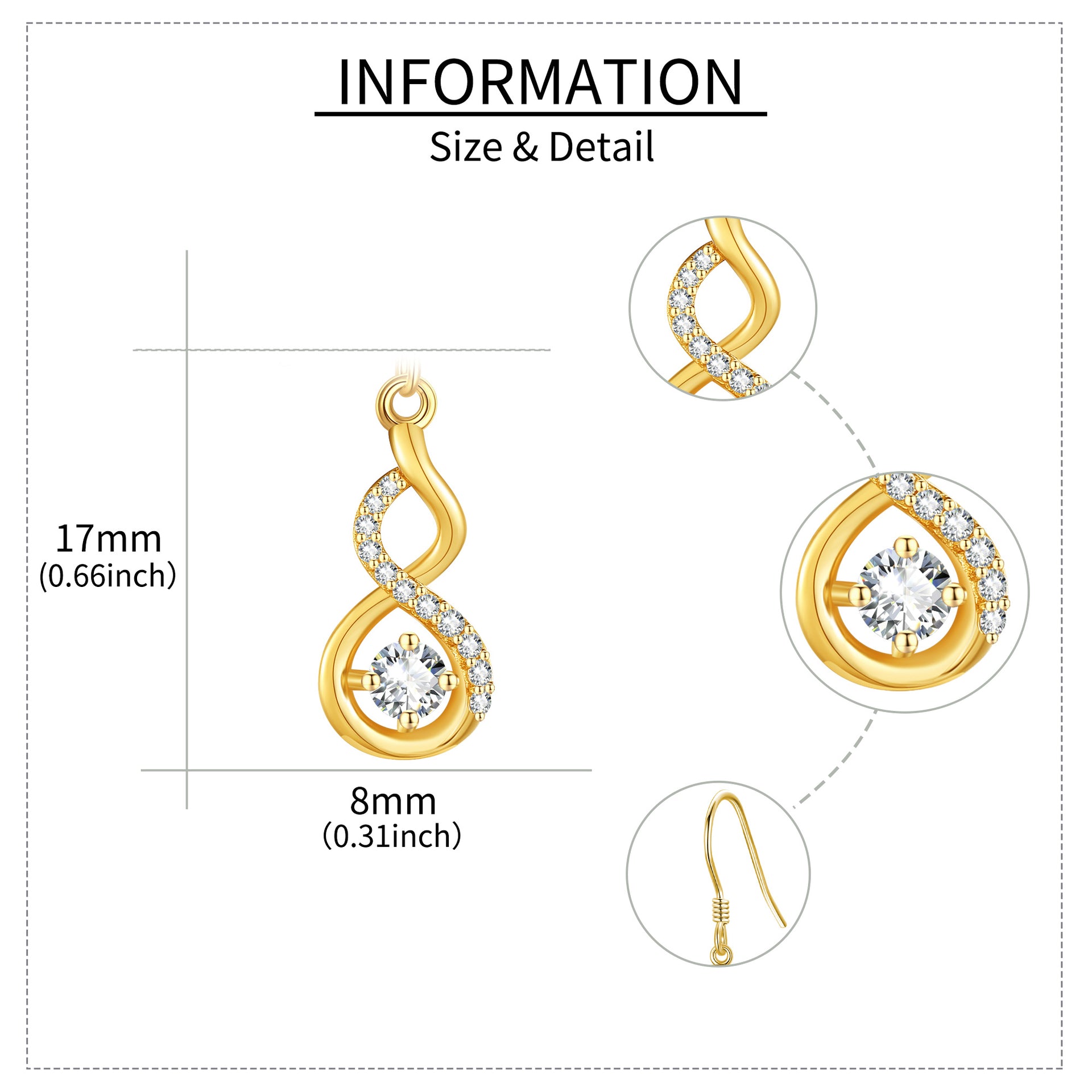 14K Gold Moissanite Infinity Symbol Drop Earrings