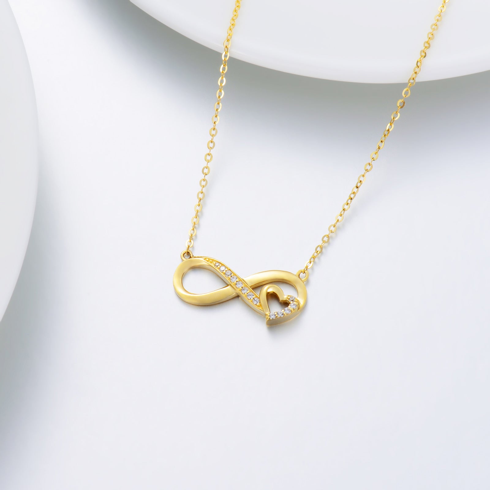 14K Gold Cubic Zirconia Infinity Symbol & Heart Pendant Necklace