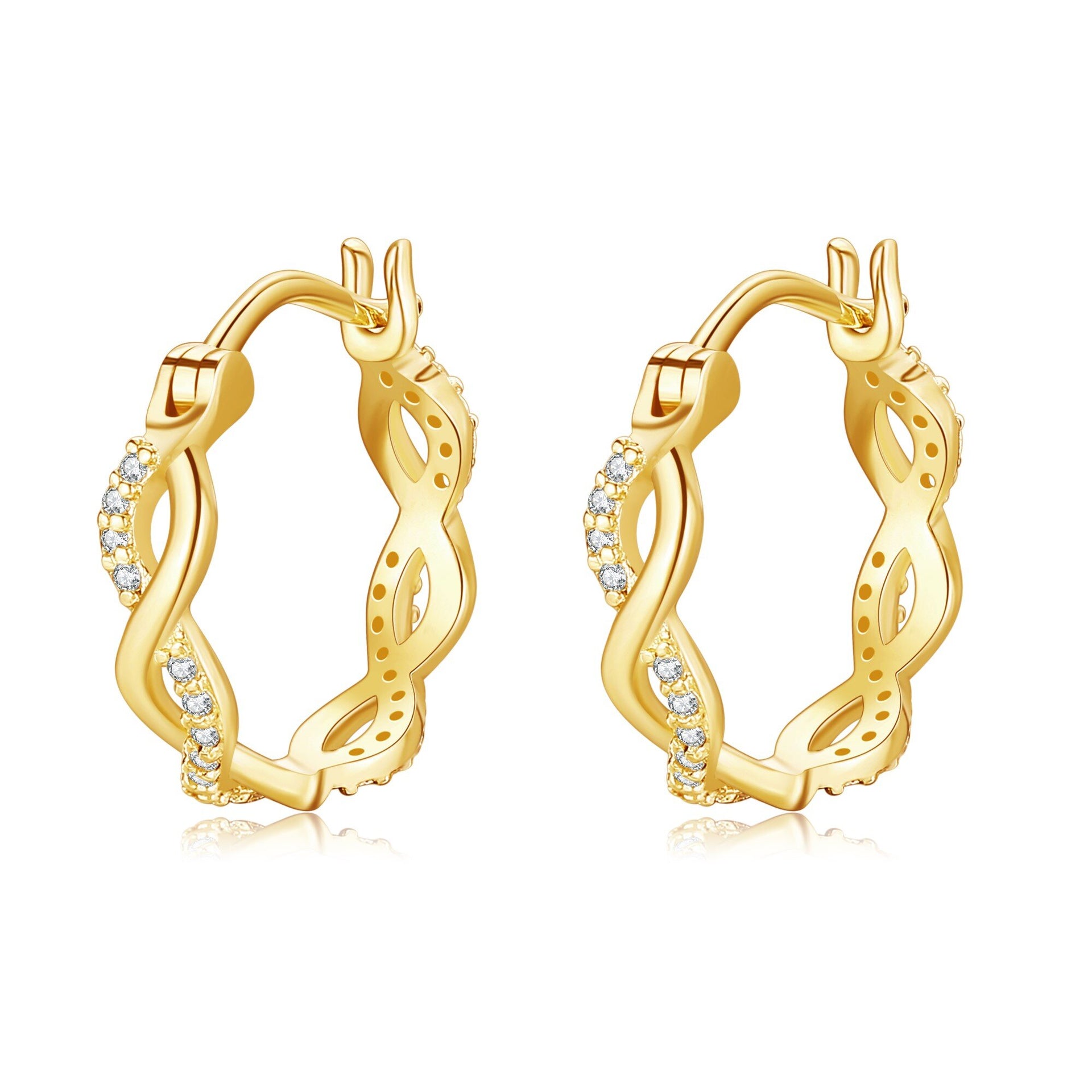 14K Gold Cubic Zirconia Infinity Symbol Hoop Earrings