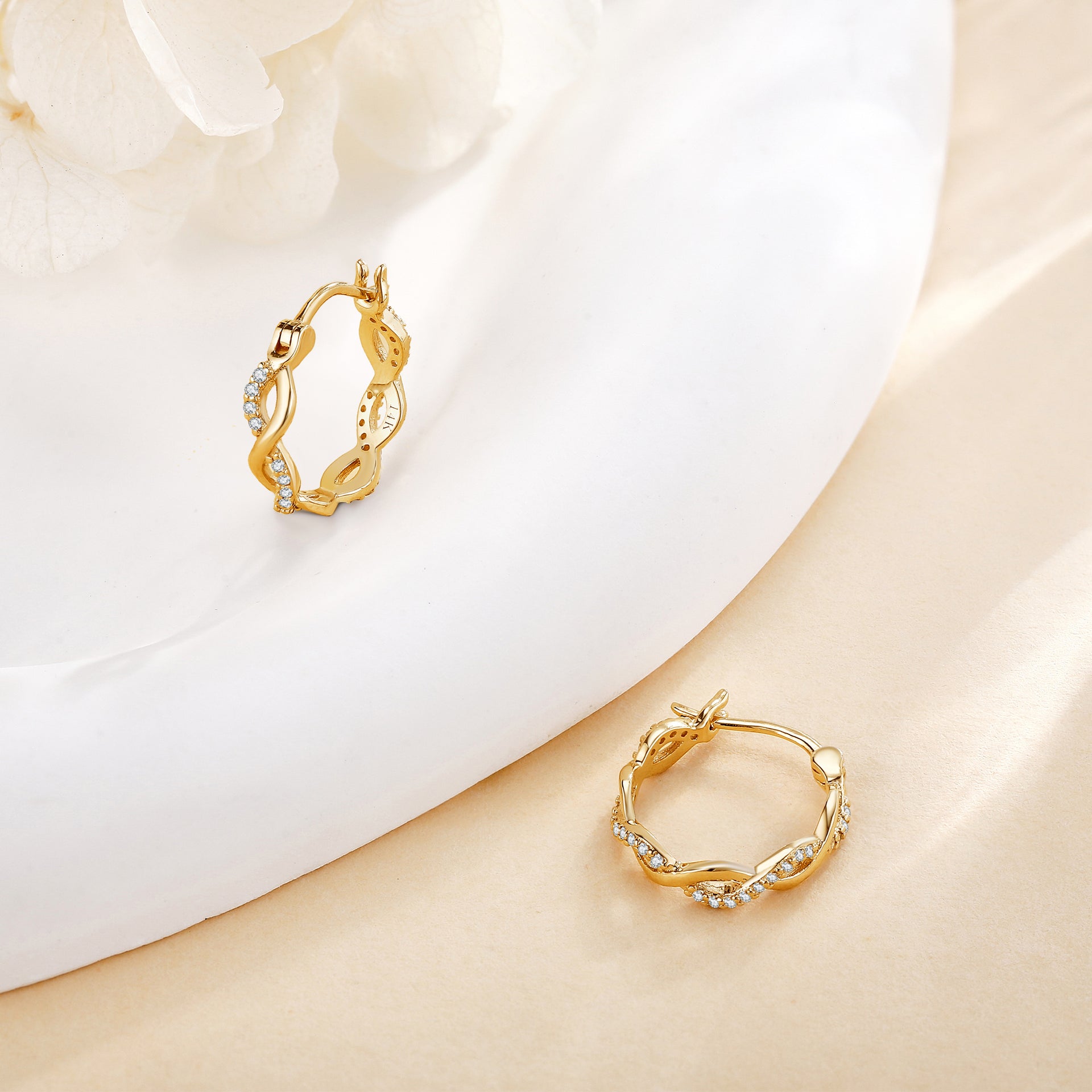 14K Gold Cubic Zirconia Infinity Symbol Hoop Earrings