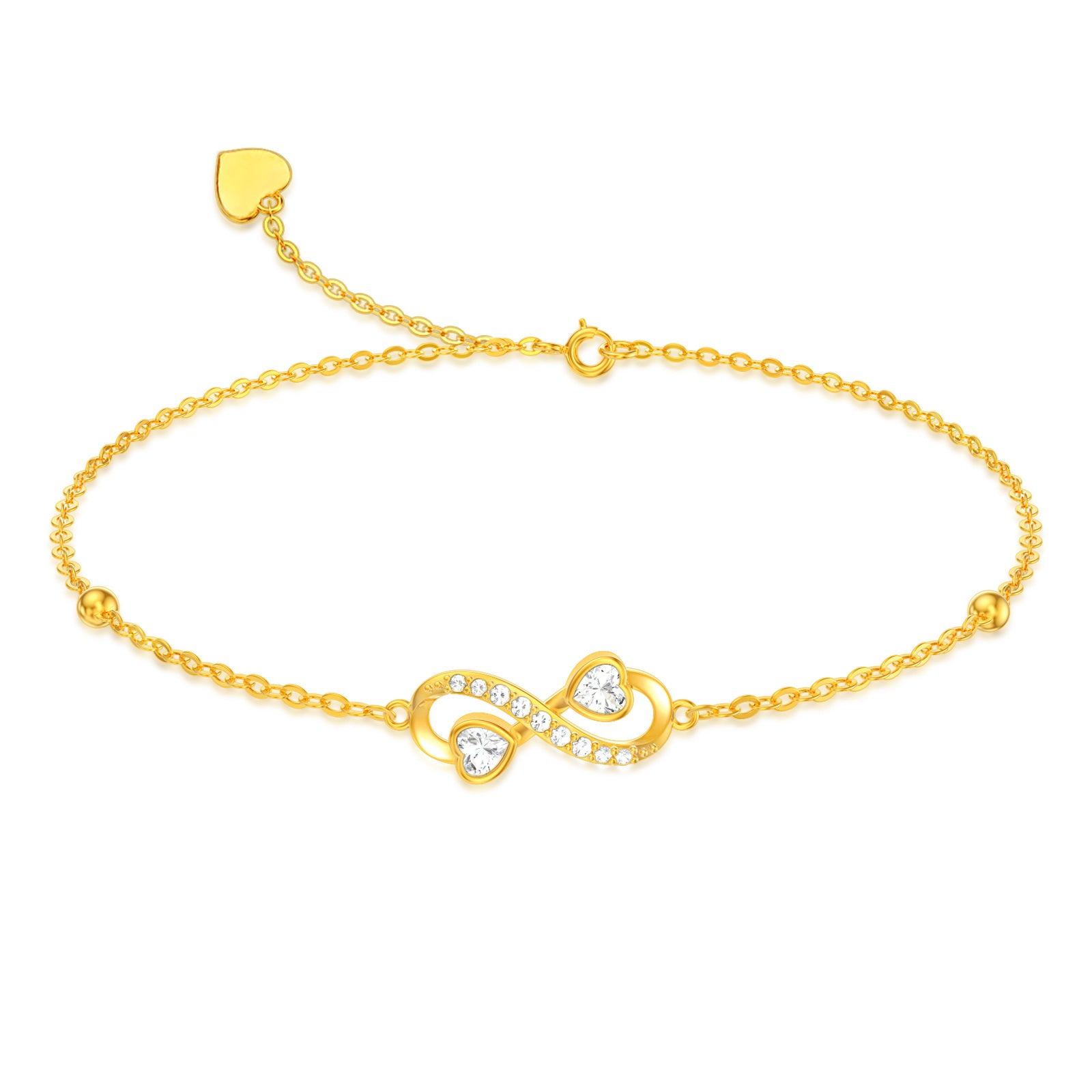 14K Gold Cubic Zirconia Infinity Symbol Charm Bracelet