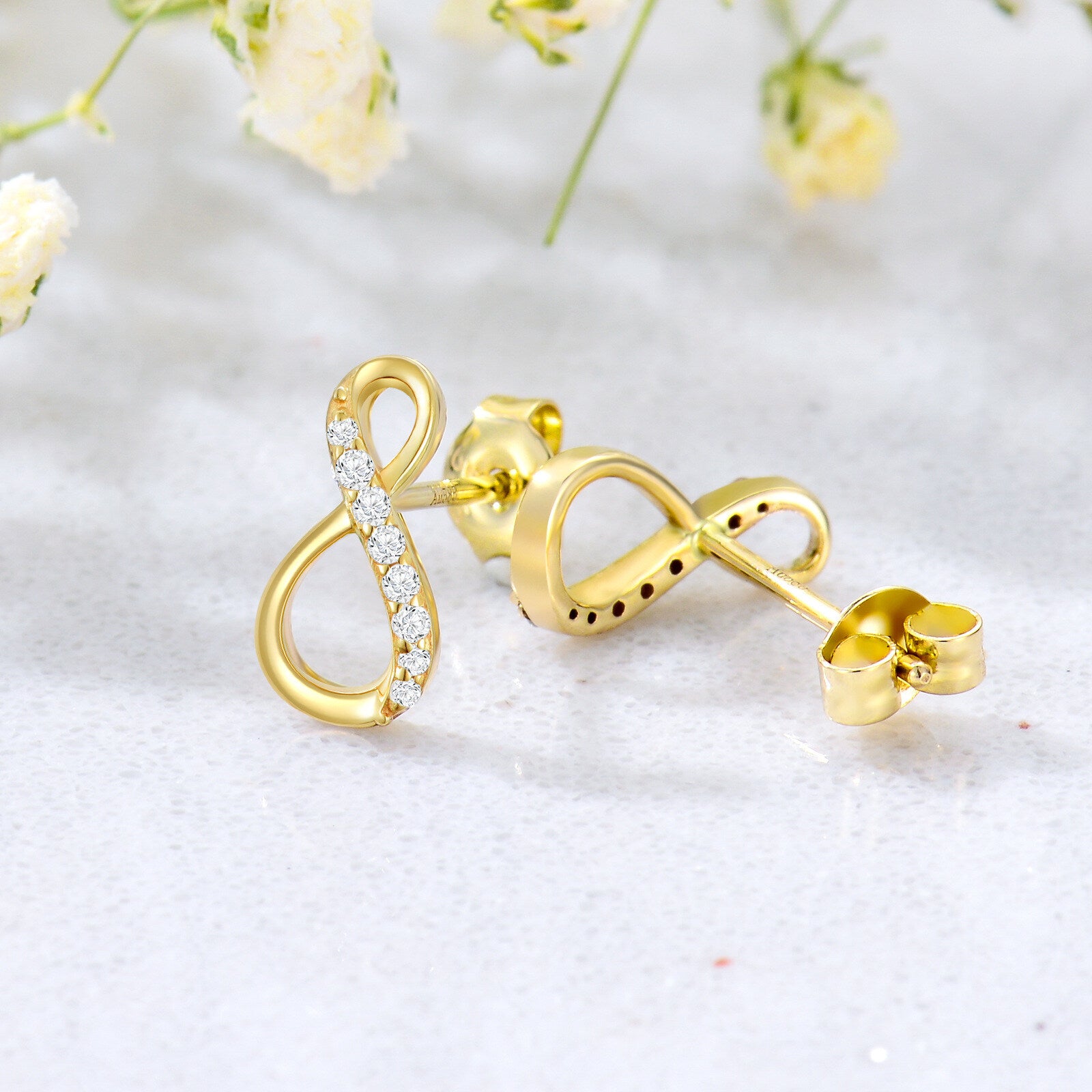 14K Gold Cubic Zirconia Infinity Symbol Stud Earrings