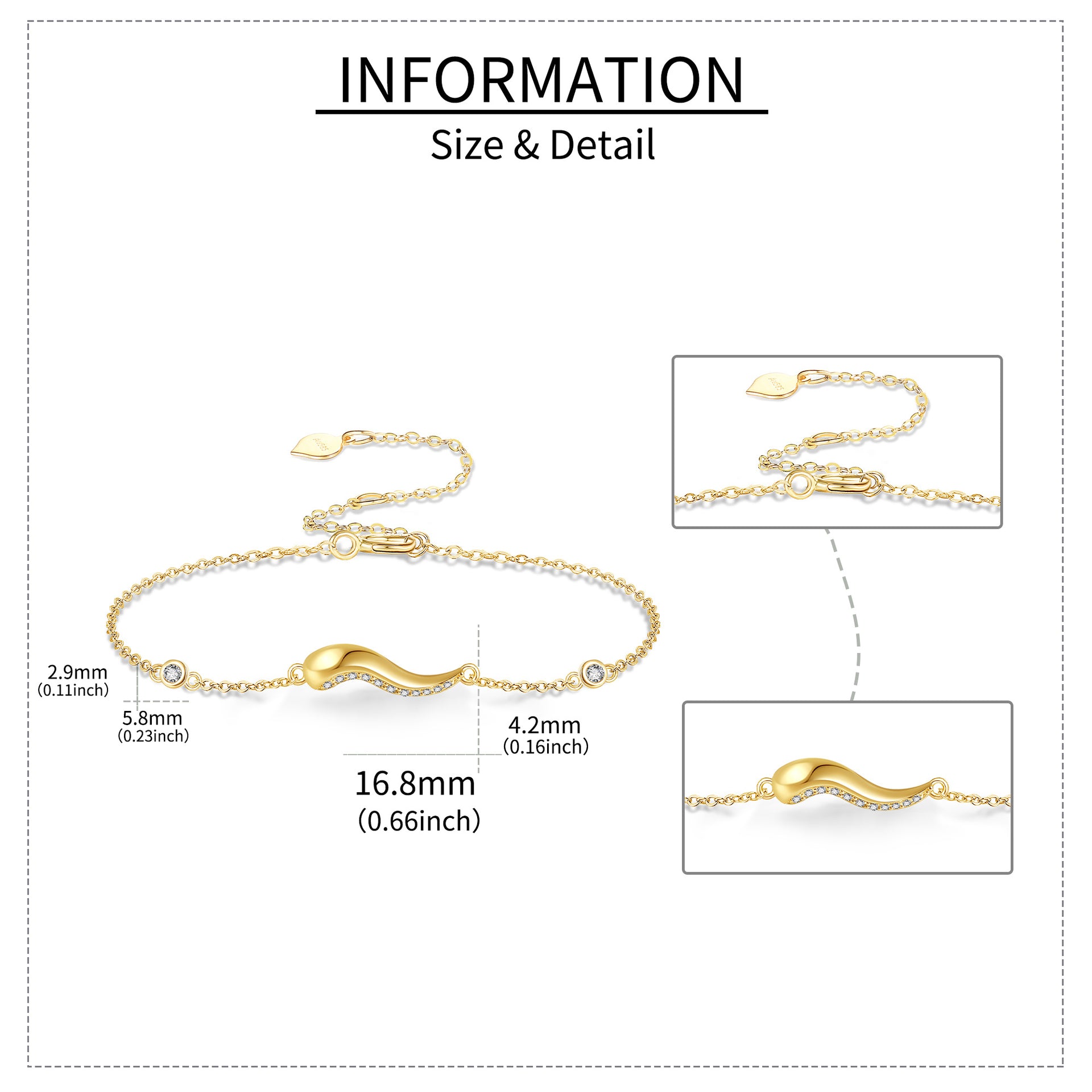 14K Gold Cubic Zirconia Italian Horn Bracelet for Women