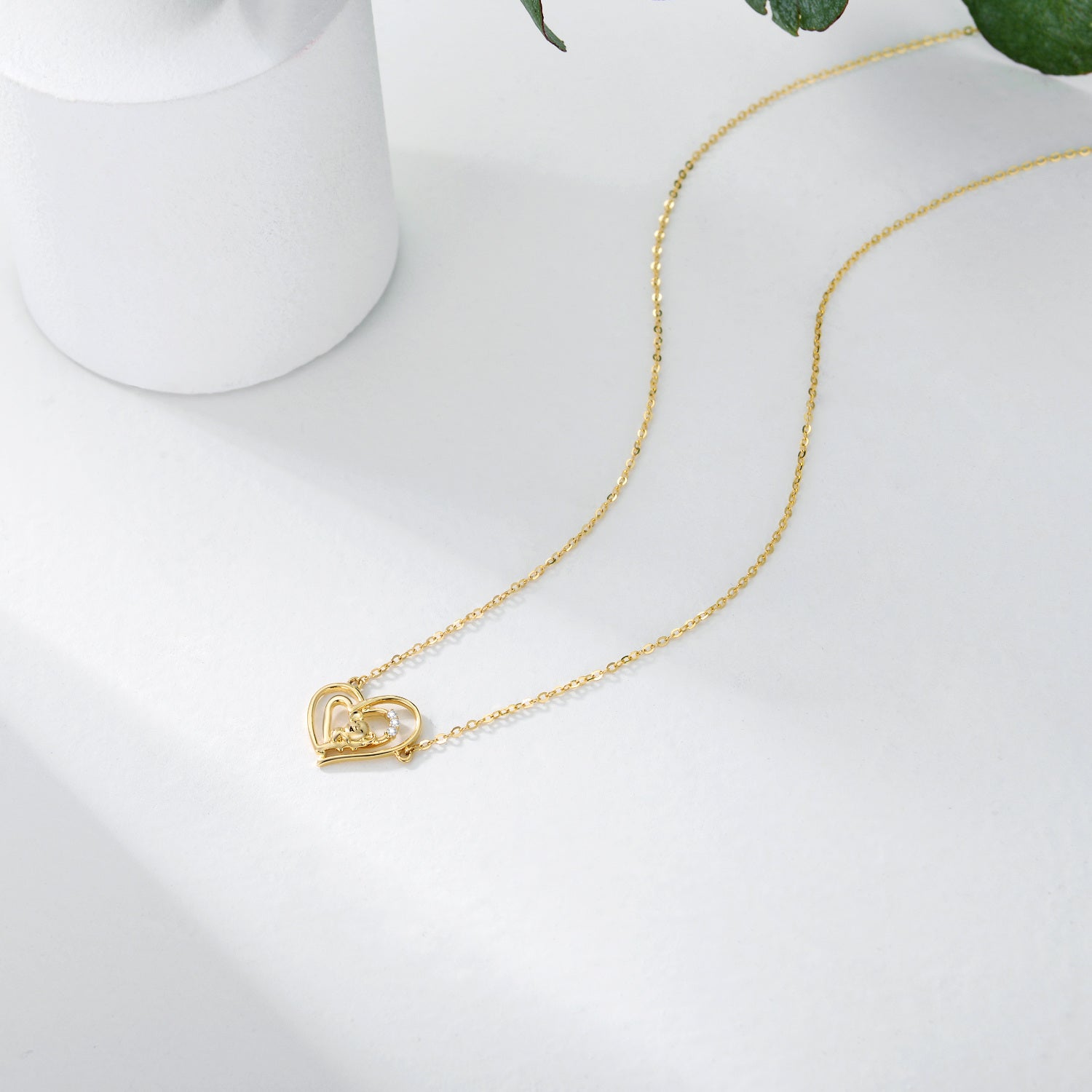 14K Gold Cubic Zirconia Koala & Heart Pendant Necklace For Women