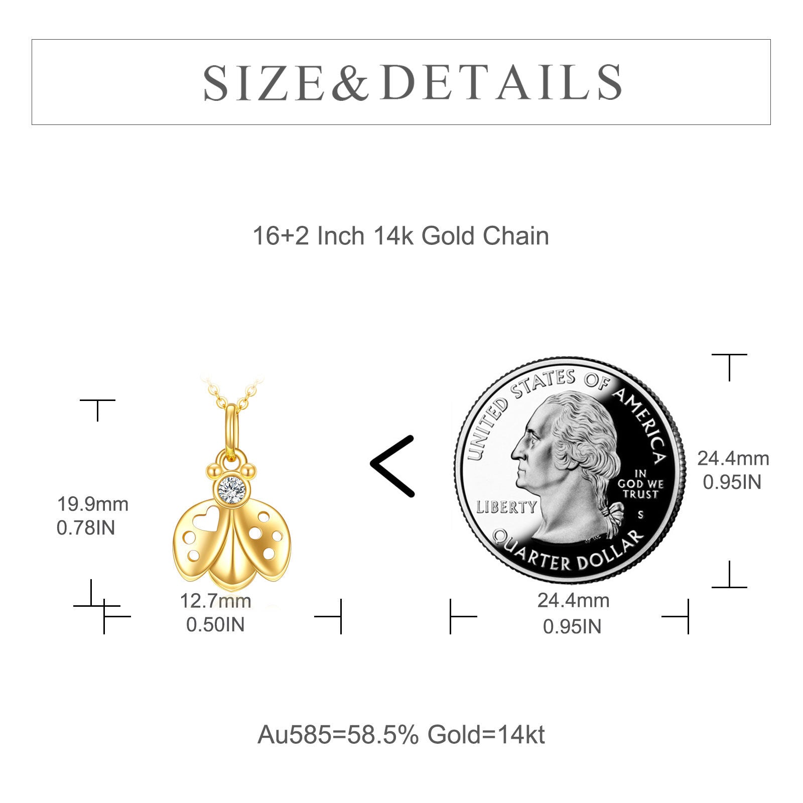 14K Gold Cubic Zirconia Ladybug Pendant Necklace