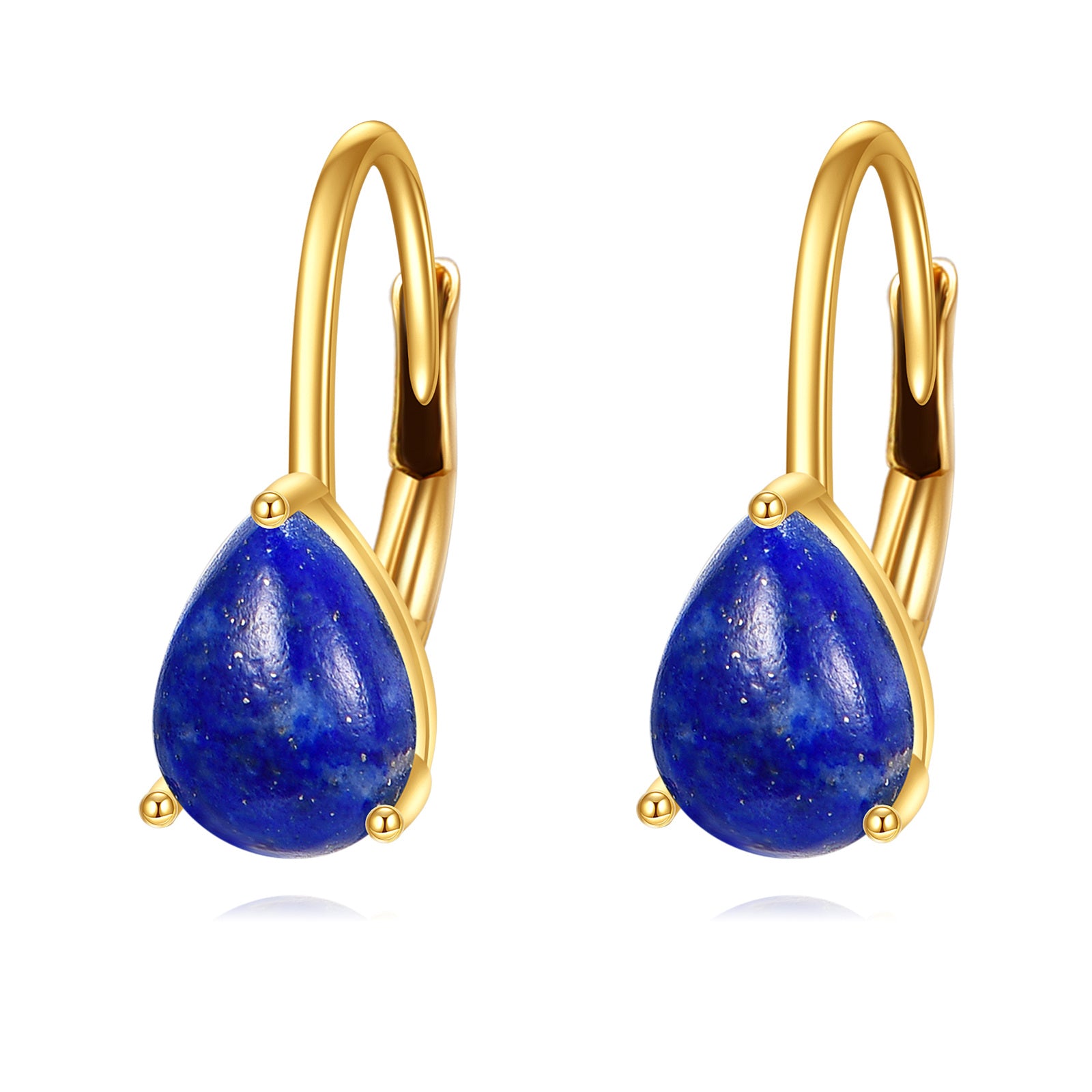 14K Gold Lapis Lazuli Drop Shape Lever-back Earrings
