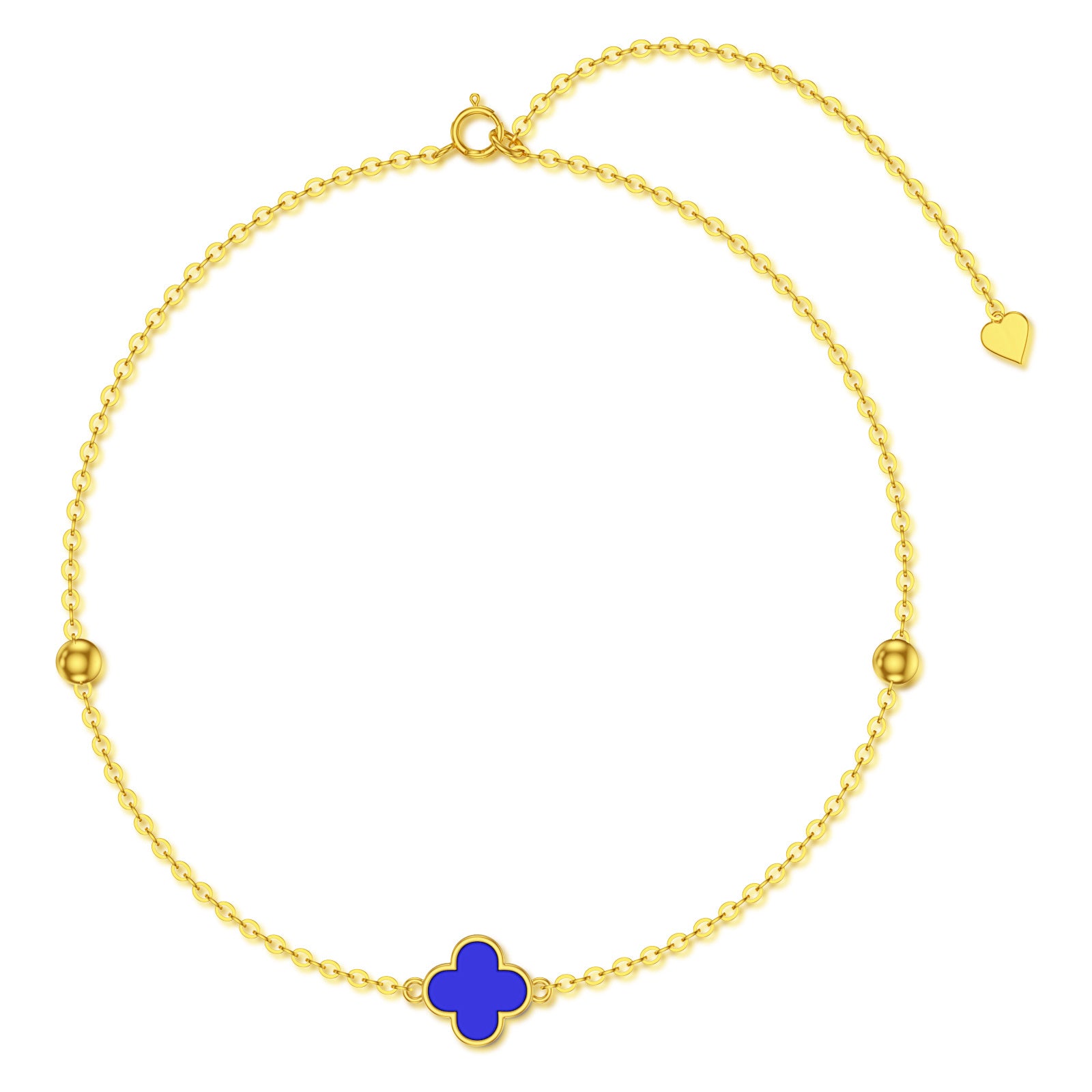 14K Gold Lapis Lazuli Four Leaf Clover Charm Bracelet