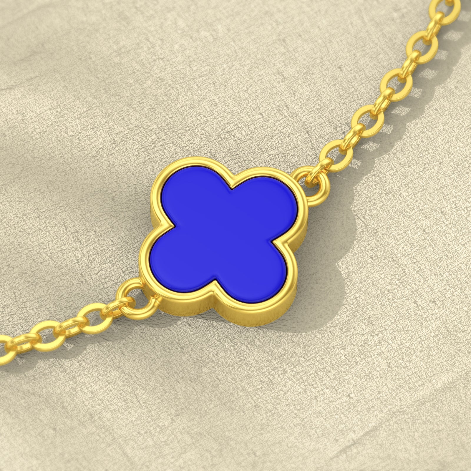 14K Gold Lapis Lazuli Four Leaf Clover Charm Bracelet