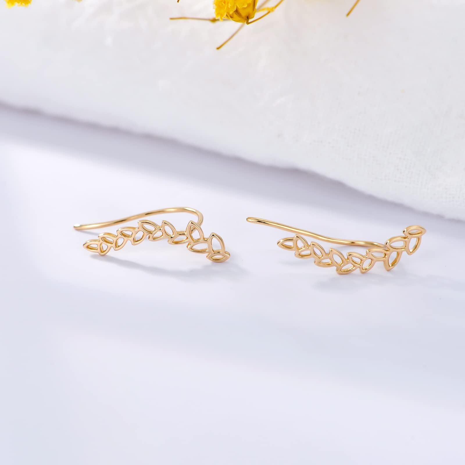 14K Gold Leaves Climber Earrings