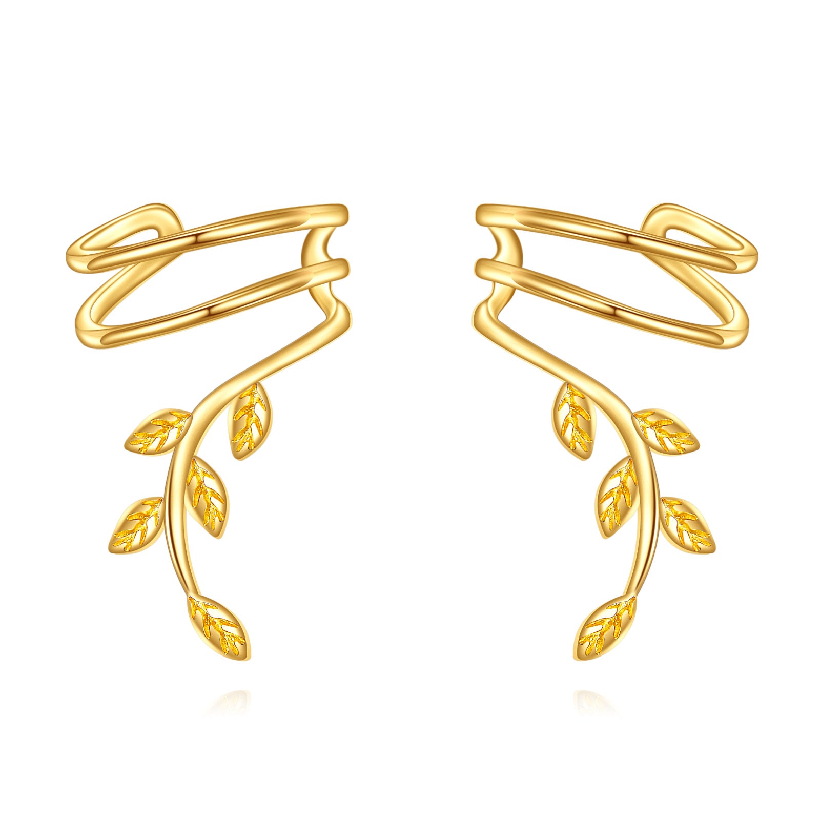 14K Gold Leaves Cuff Earrings