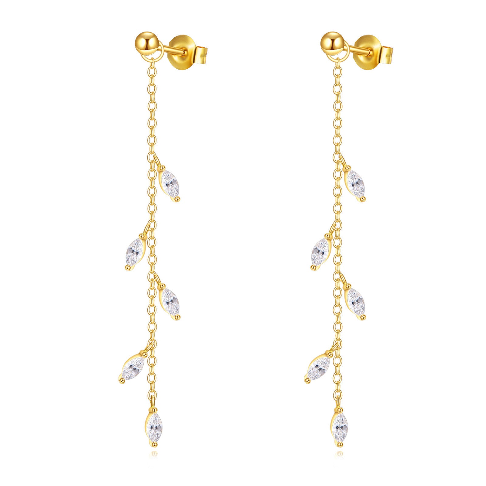 14K Gold Cubic Zirconia Leaves Drop Earrings