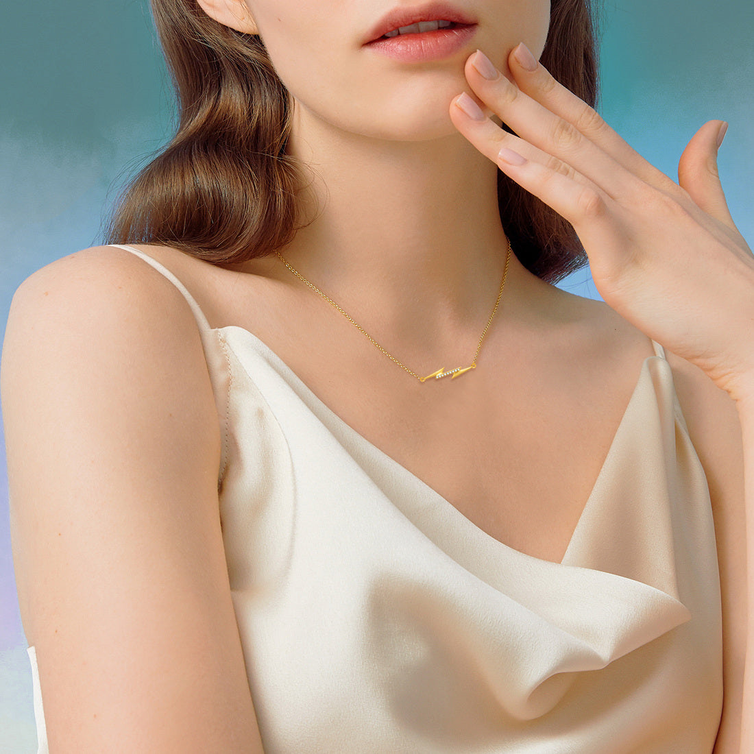 14K Gold Cubic Zirconia Lightning Pendant Necklace