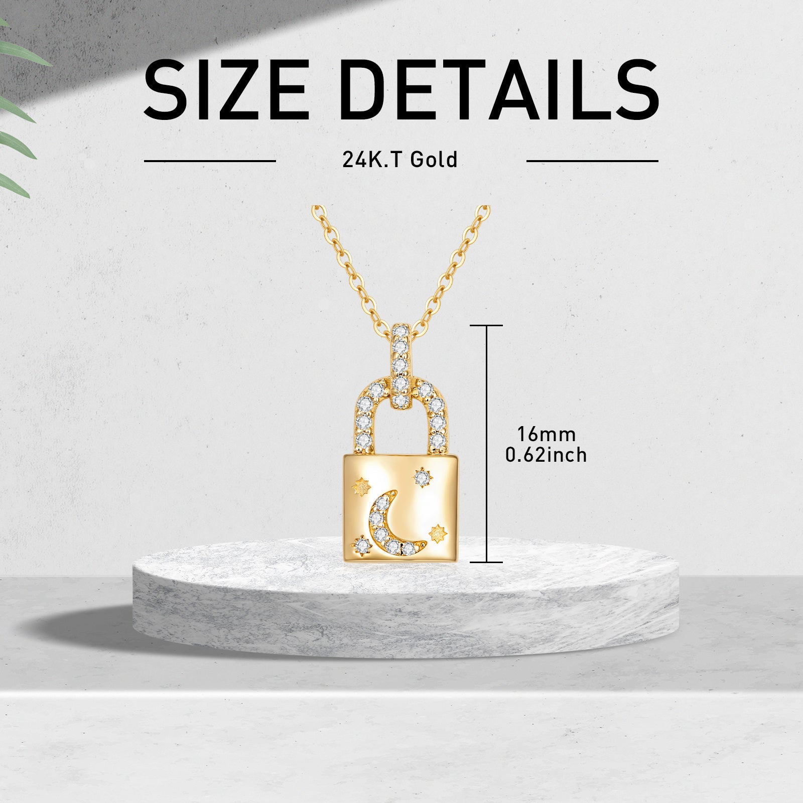 14K Gold Cubic Zirconia Lock Pendant Necklace