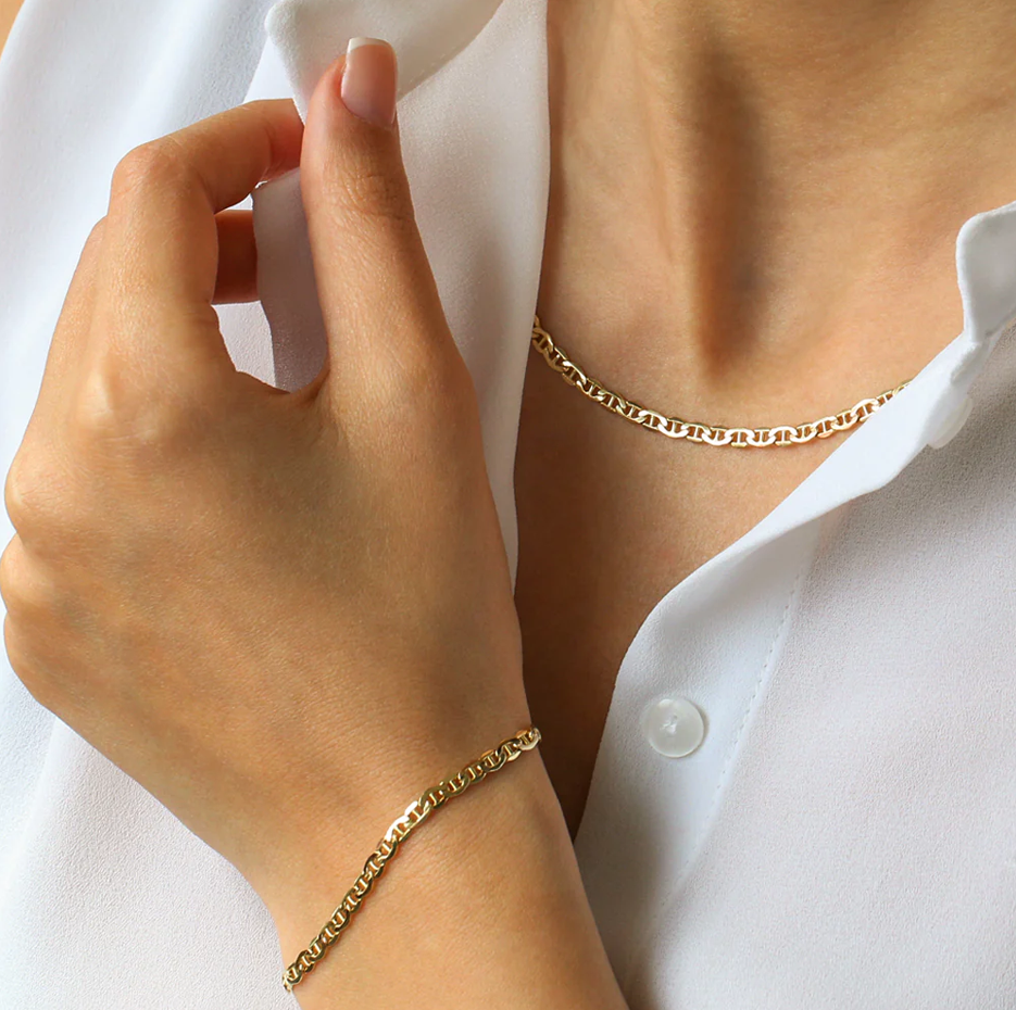 14K Gold Mariner Chain Link Bracelet 3.5mm