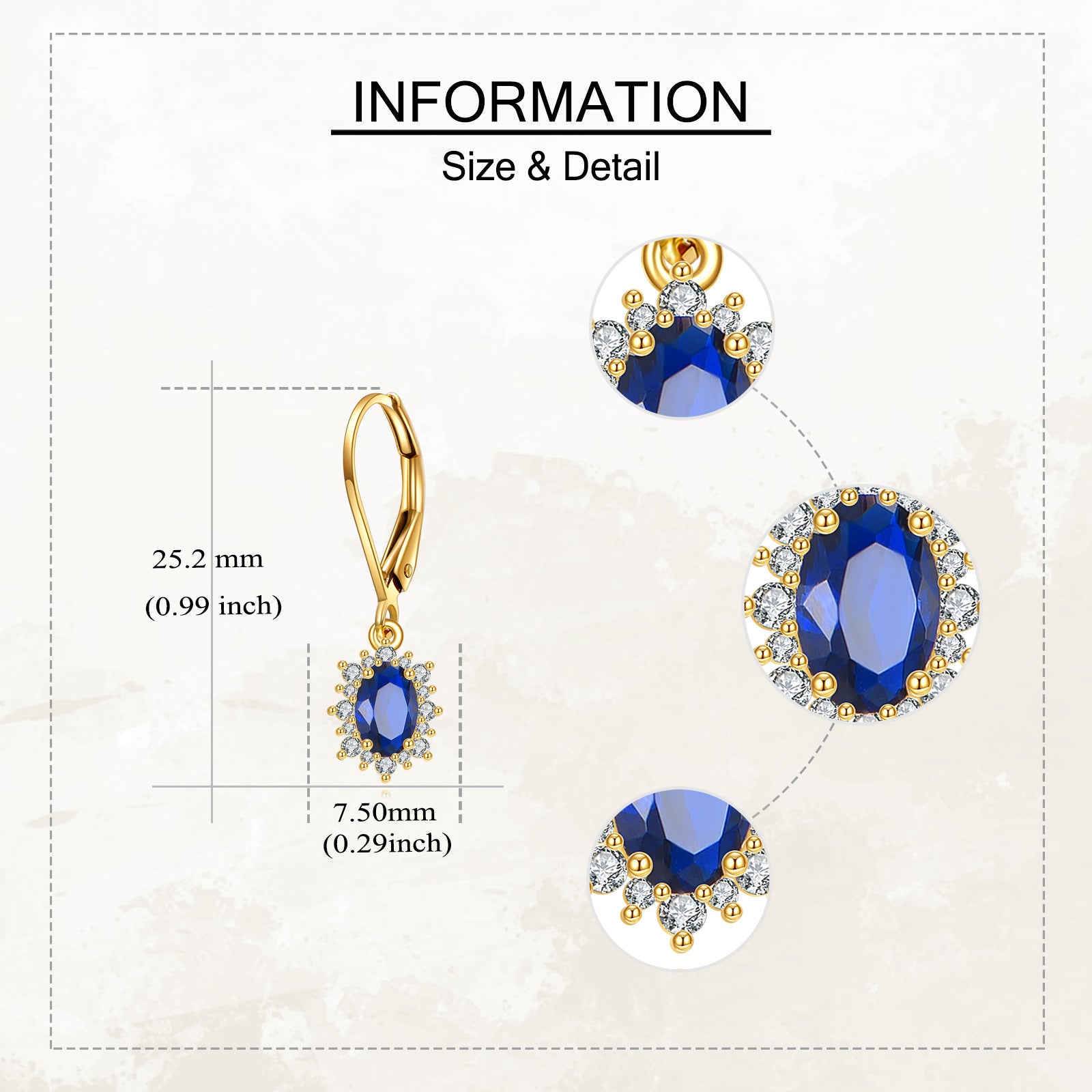 14K Gold Marquise Cut Sapphire Lever-back Earrings