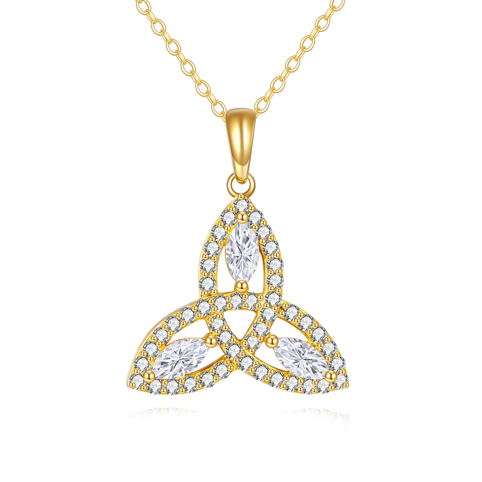 14K Gold Marquise Moissanite Celtic Knot Pendant Necklace