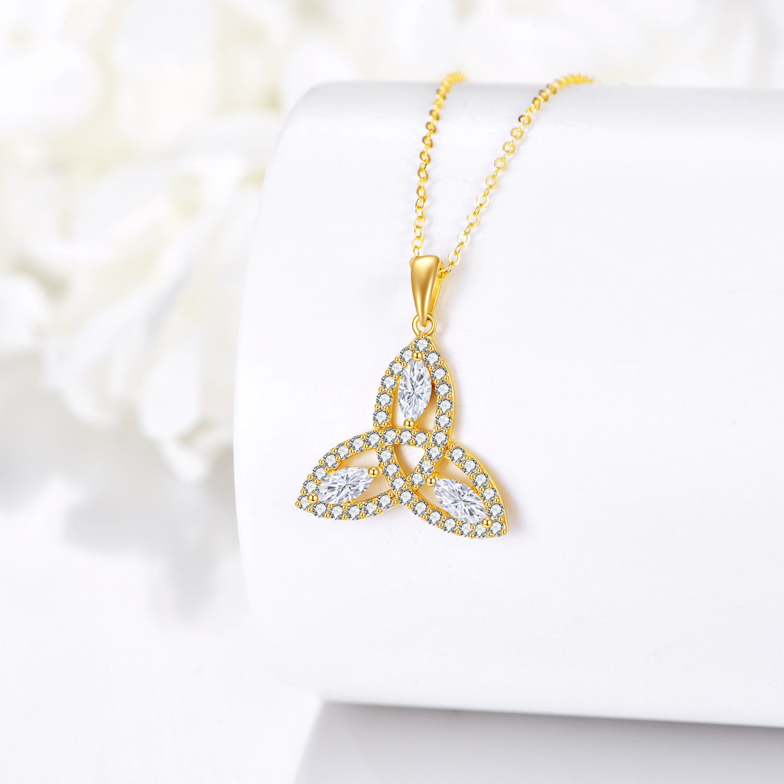 14K Gold Marquise Moissanite Celtic Knot Pendant Necklace