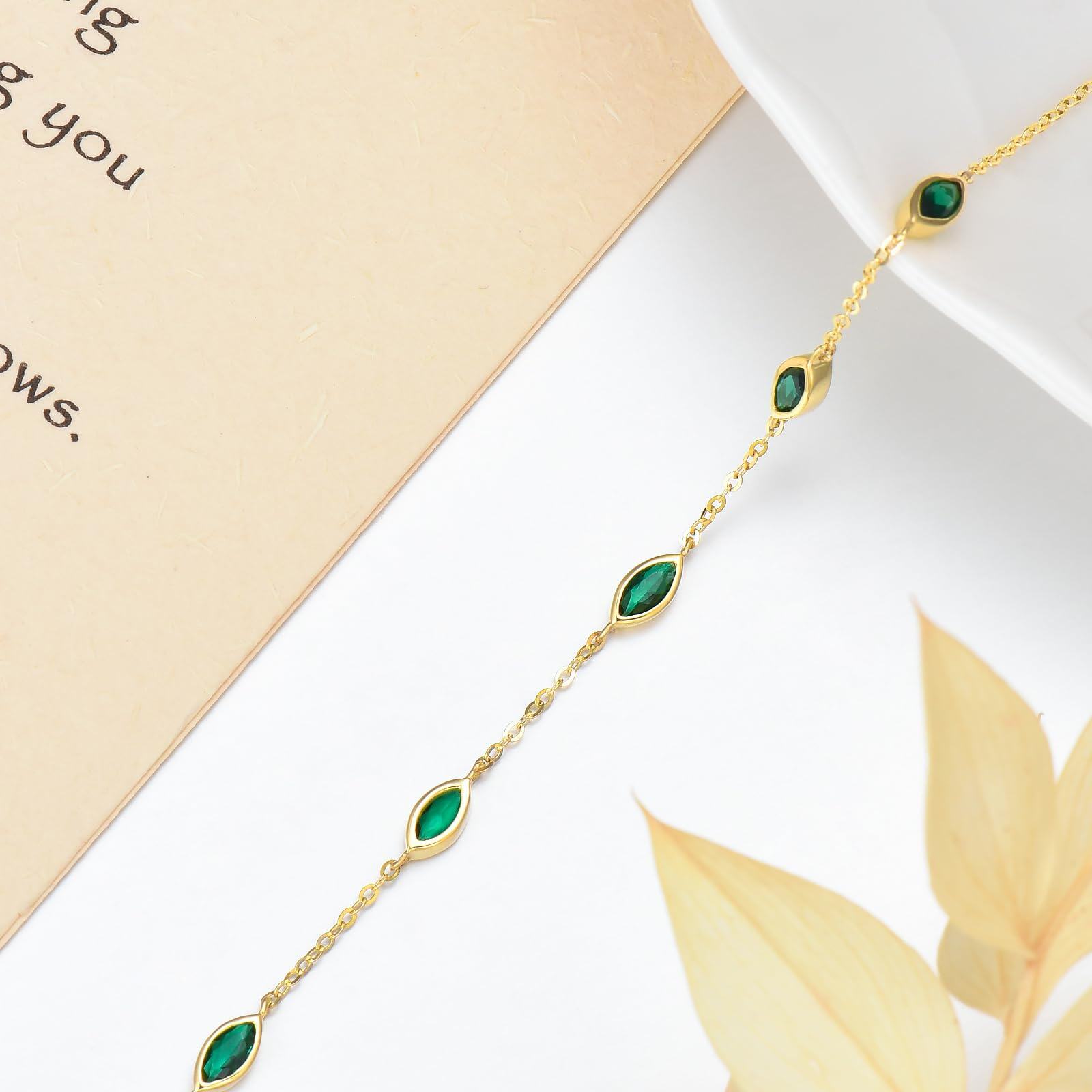 14K Gold Marquise Shaped Cubic Zirconia Couple Charm Bracelet