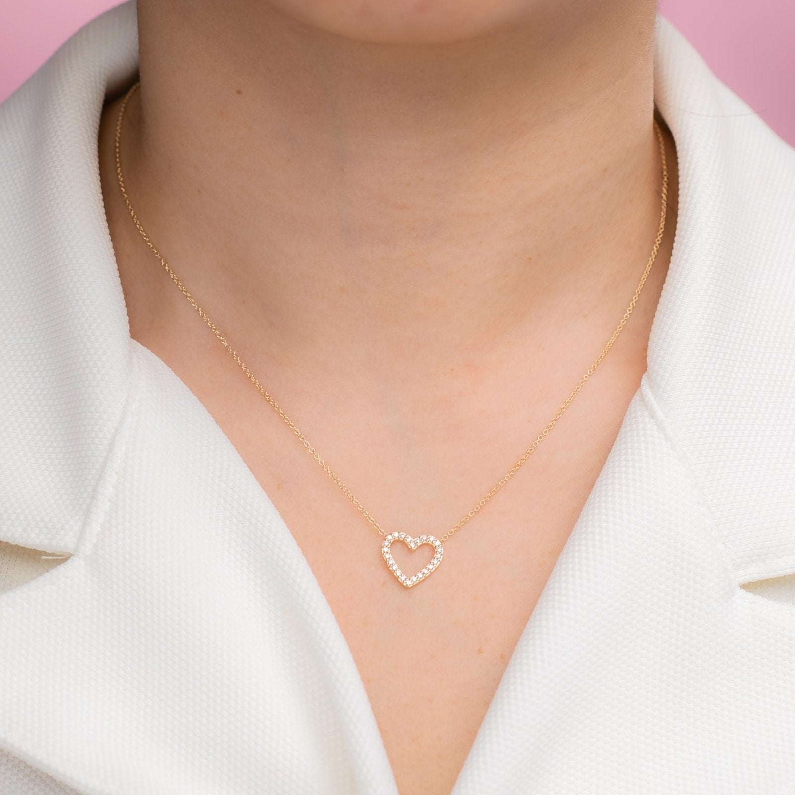 Gold Heart Necklace With Diamonds