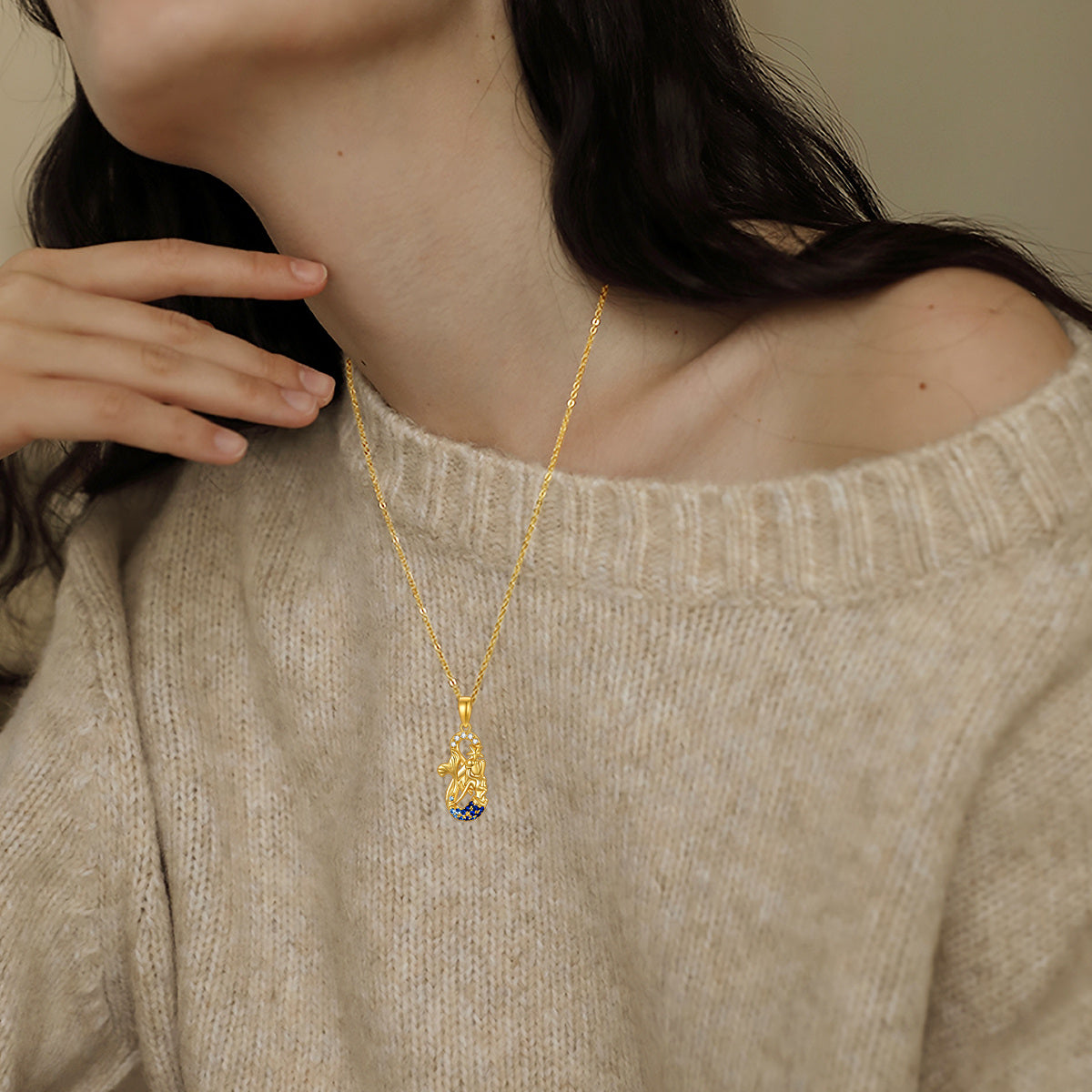 14K Gold Cubic Zirconia Mermaid Pendant Necklace
