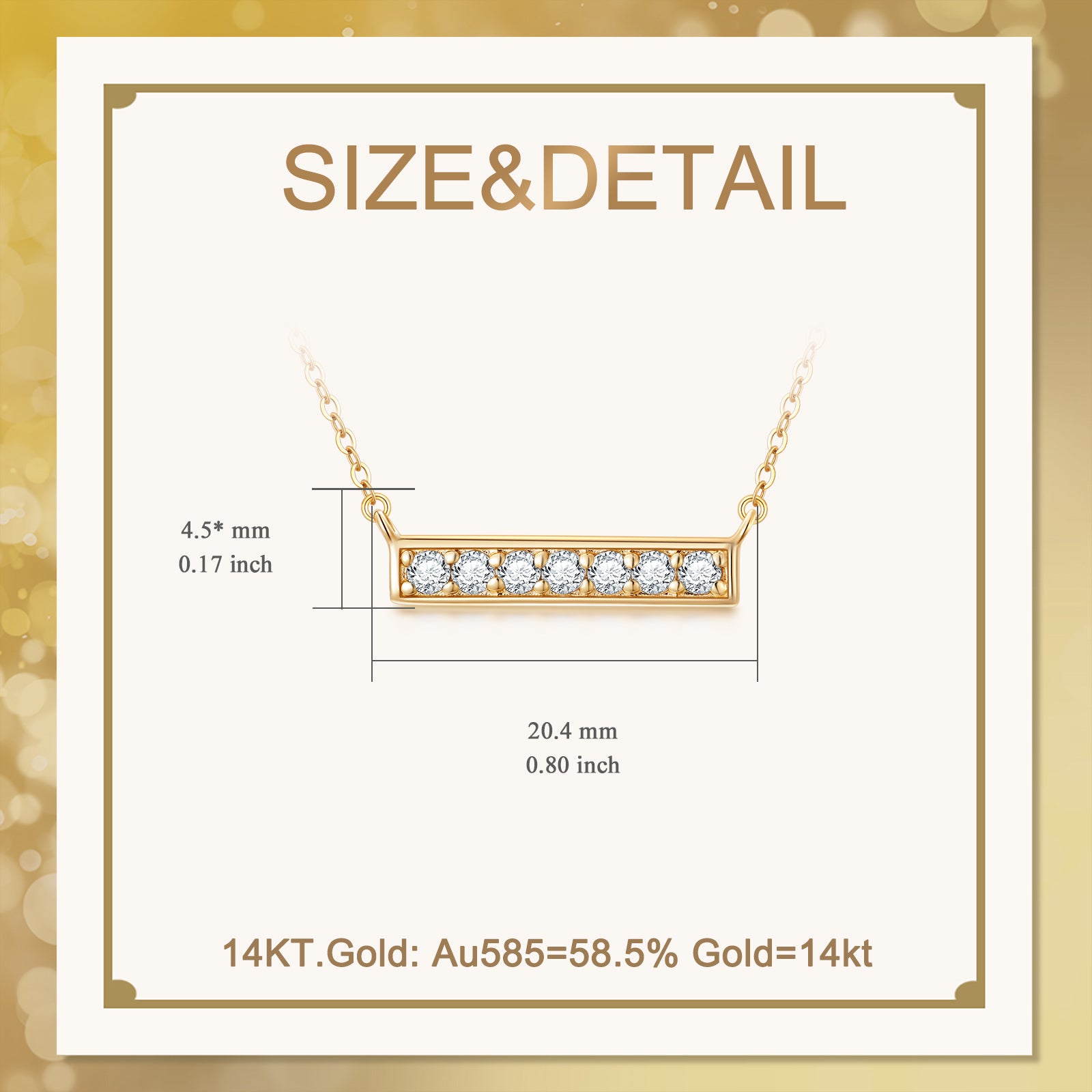 14K Gold Moissanite Bar Pendant Necklace