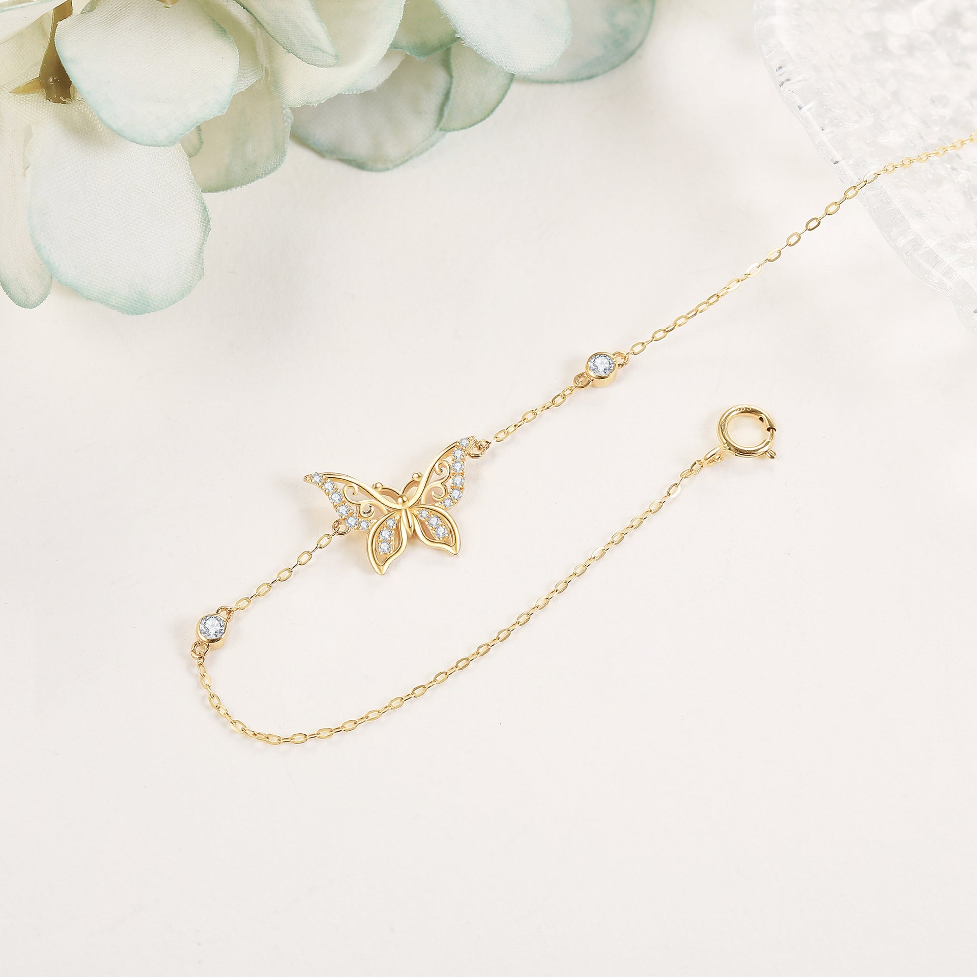 14K Gold Moissanite Butterfly Bracelet for Women