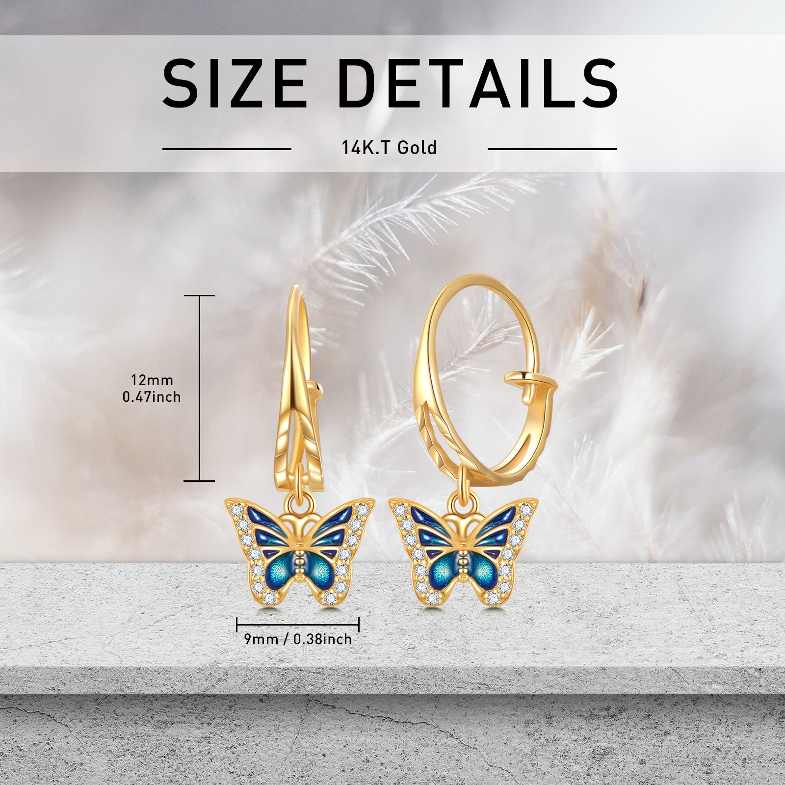 14K Gold Moissanite Butterfly Drop Earrings