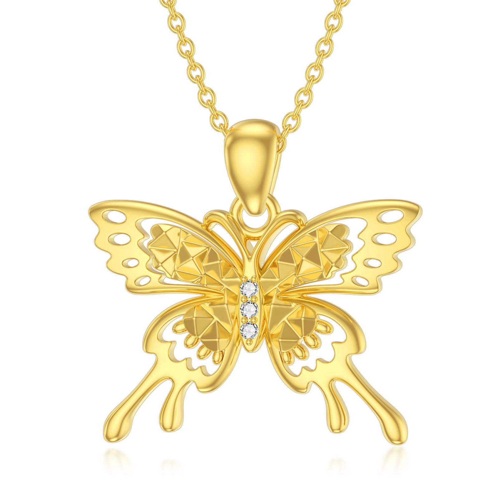 14K Gold Moissanite Butterfly Pendant Necklace