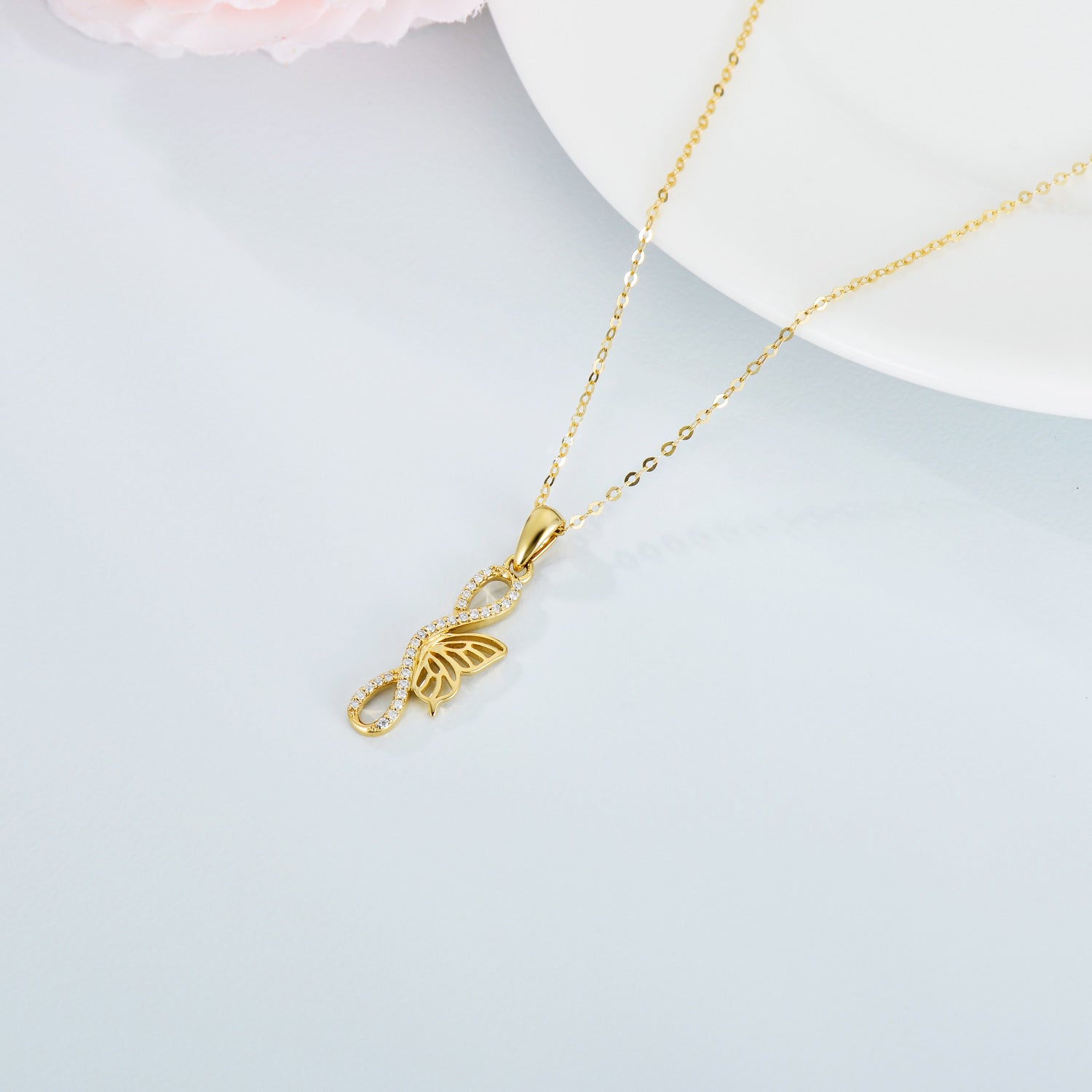 14K Gold Moissanite Butterfly Pendant Necklace
