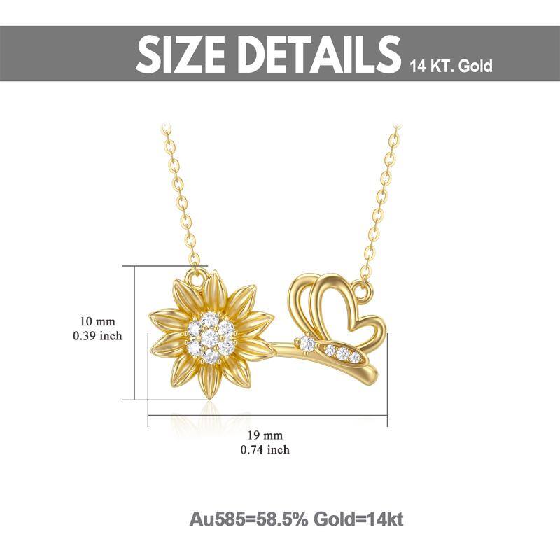 14K Gold Moissanite Butterfly & Sunflower Pendant Necklace