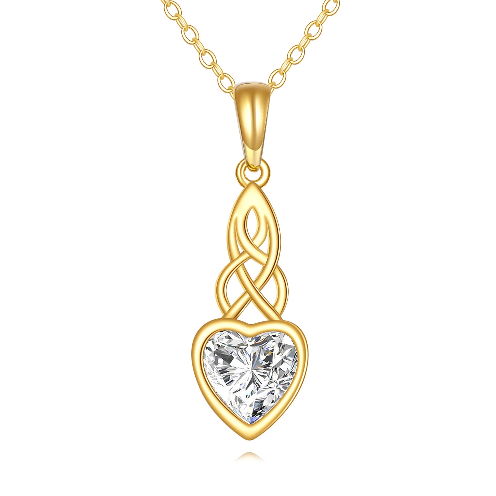 14K Gold Moissanite Celtic Knot & Heart Pendant Necklace