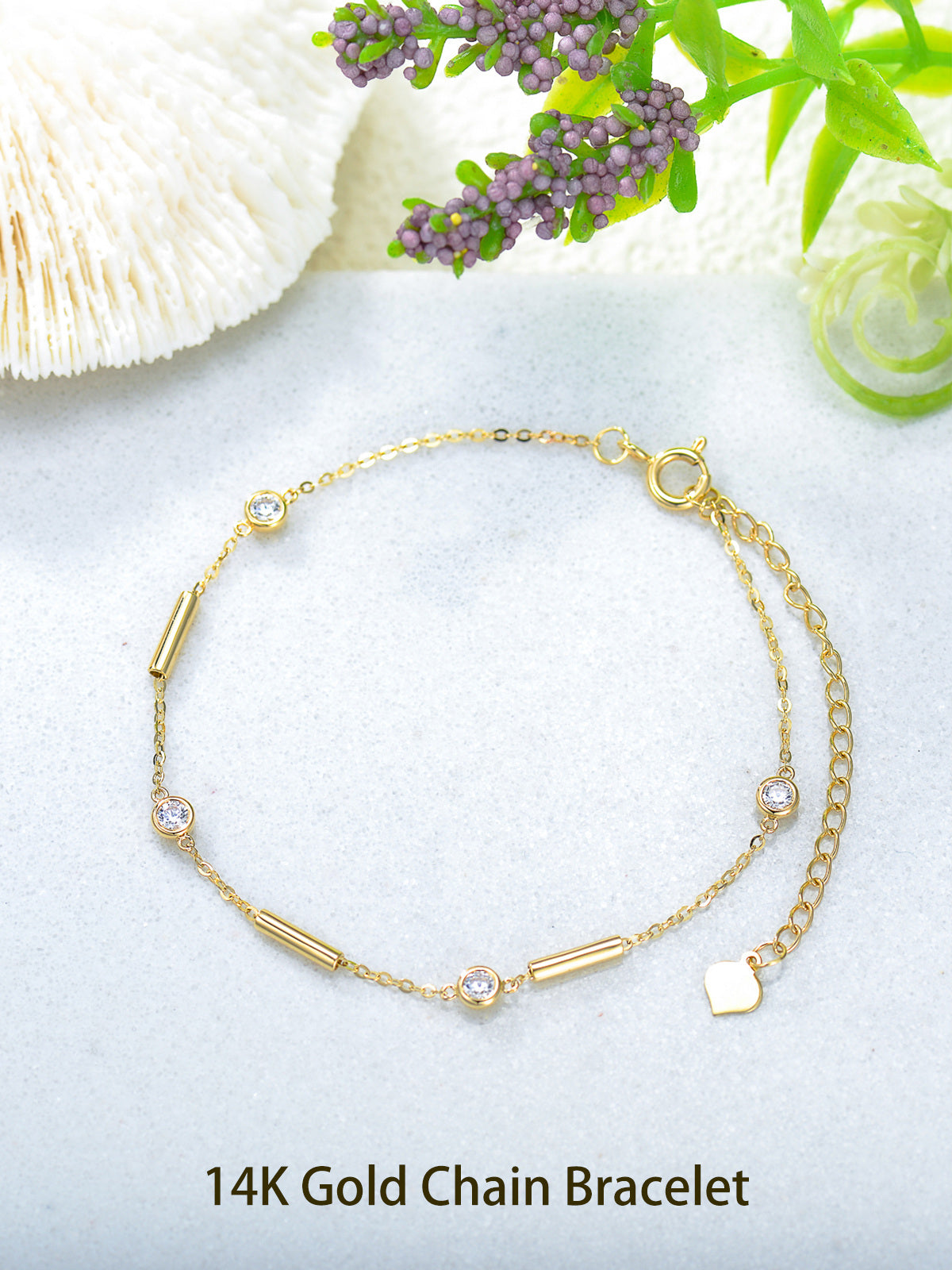 14K Gold Moissanite Chain Bracelet