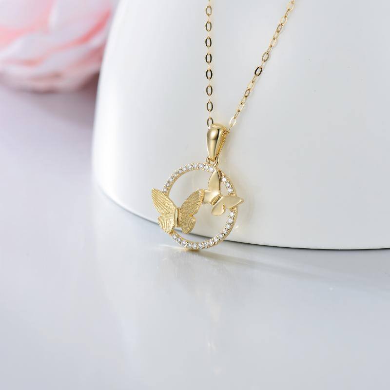 14K Gold Moissanite Couple Butterfly Pendant Necklace