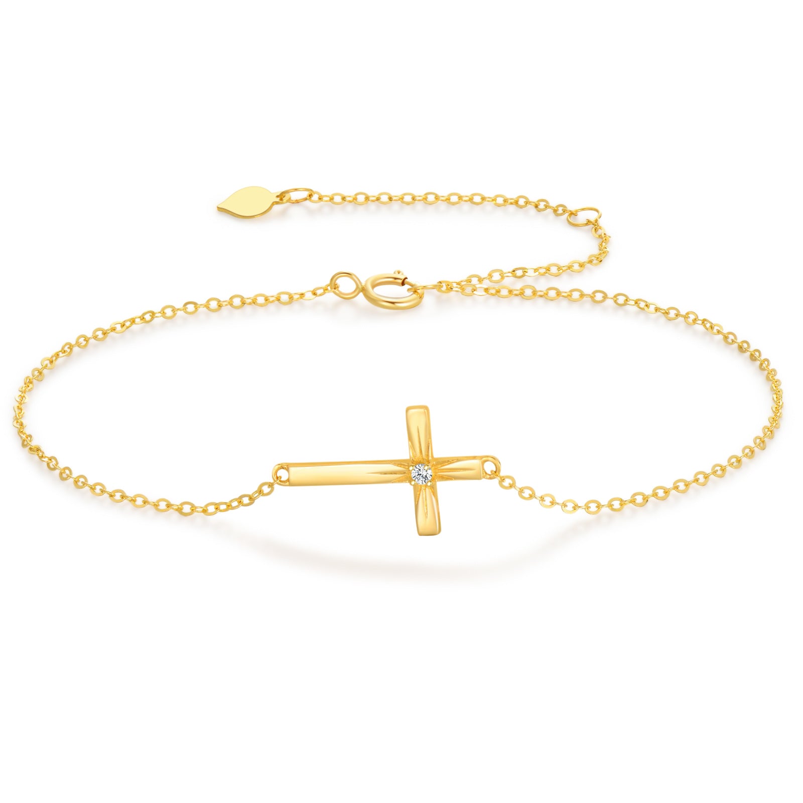 14K Gold Moissanite Cross Charm Bracelet