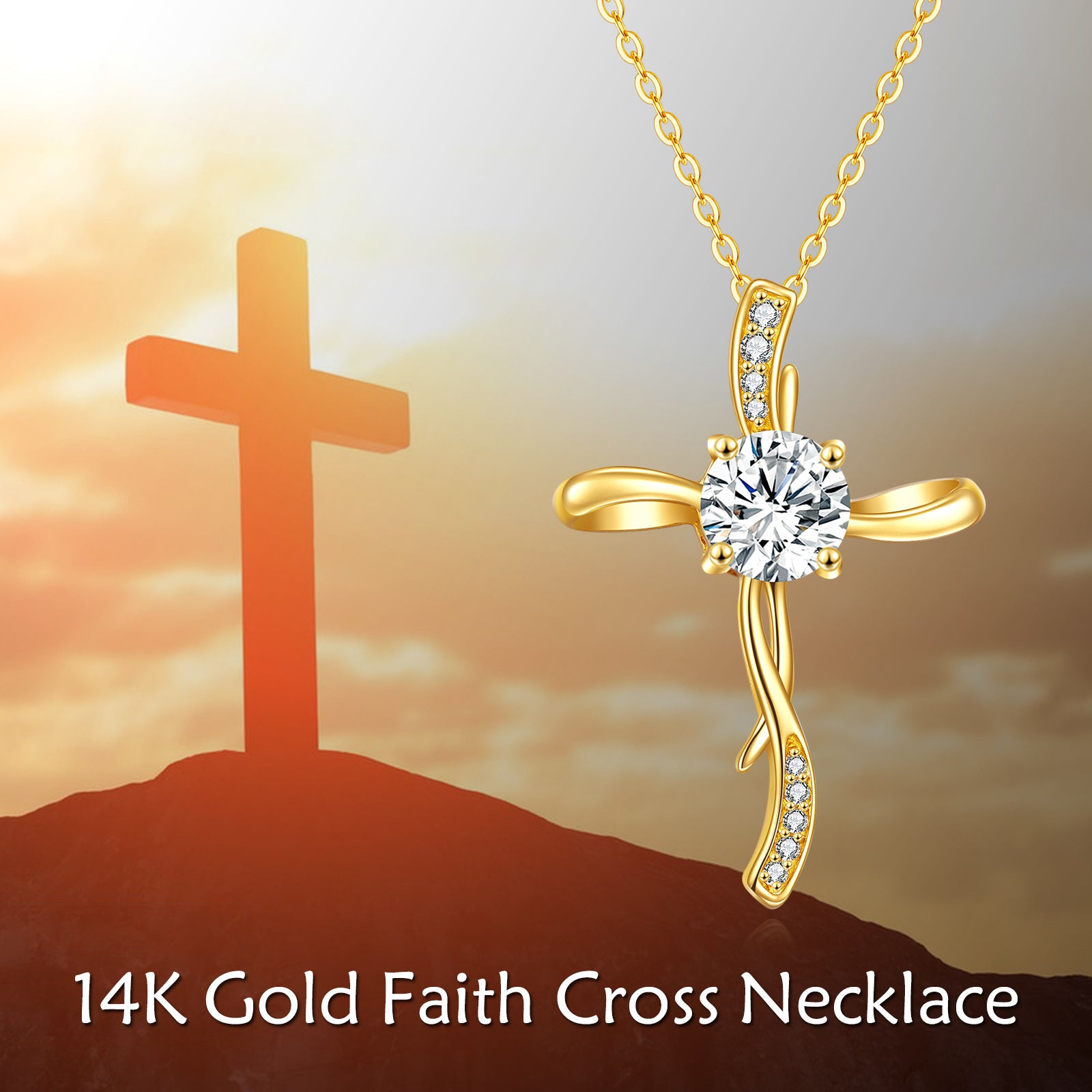14K Gold Moissanite Cross Knot Pendant Necklace