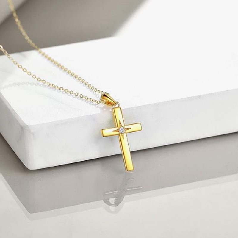 14K Gold Moissanite Cross Necklace for Women