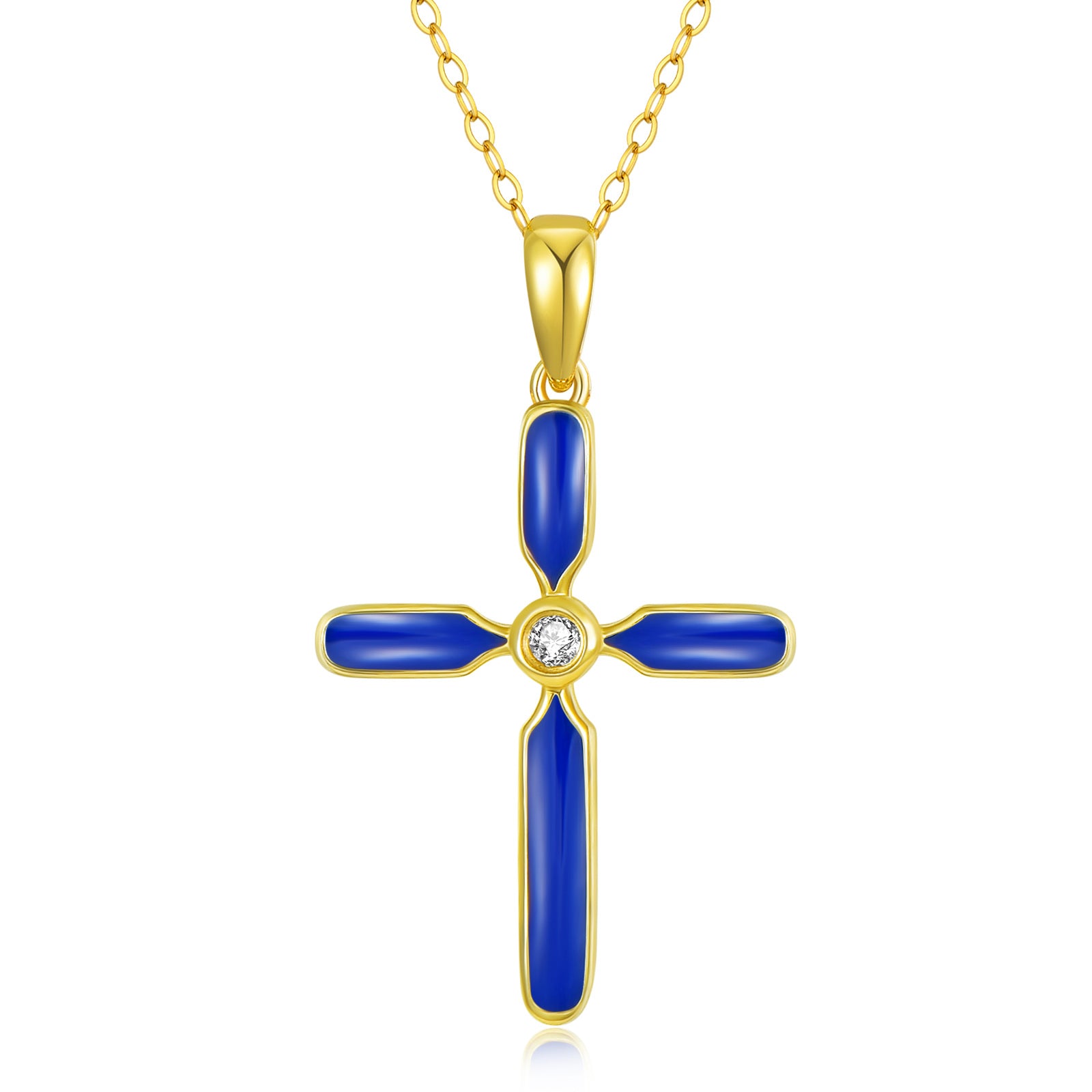 14K Gold Moissanite Cross Pendant Necklace