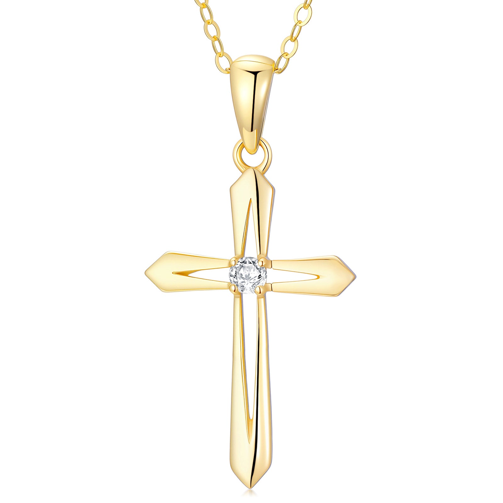 14K Gold Moissanite Cross Pendant Necklace