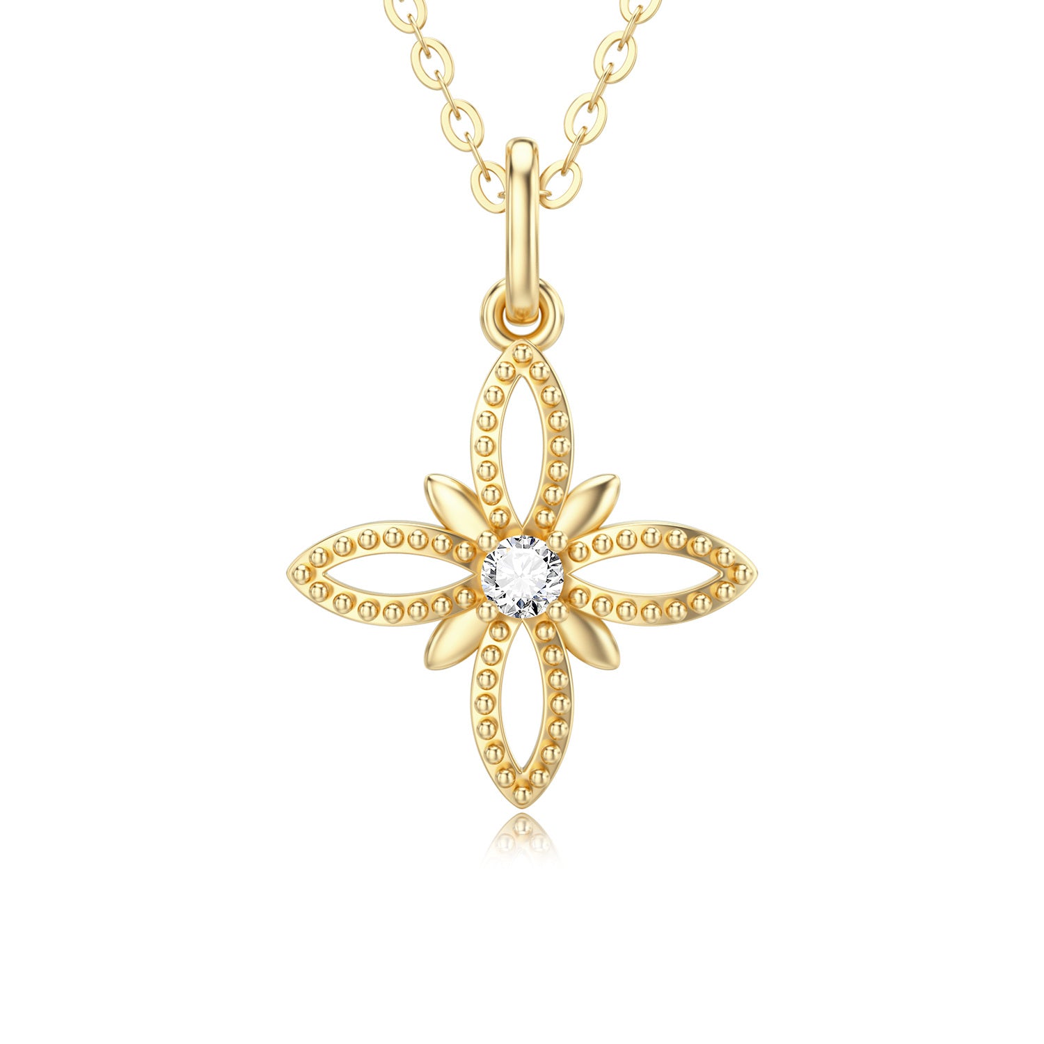 14K Gold Moissanite Cross Pendant Necklace