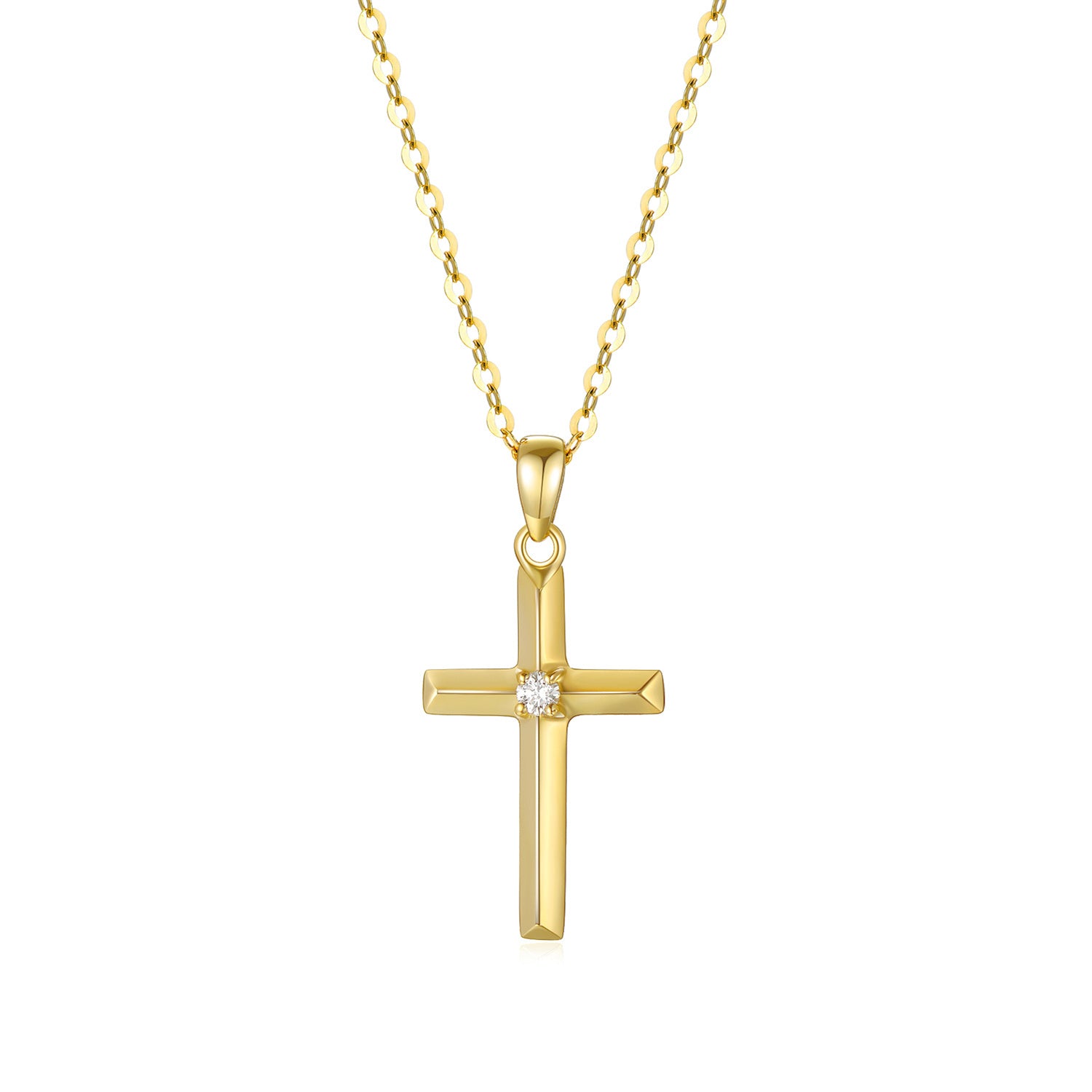 14K Gold Moissanite Cross Pendant Necklace