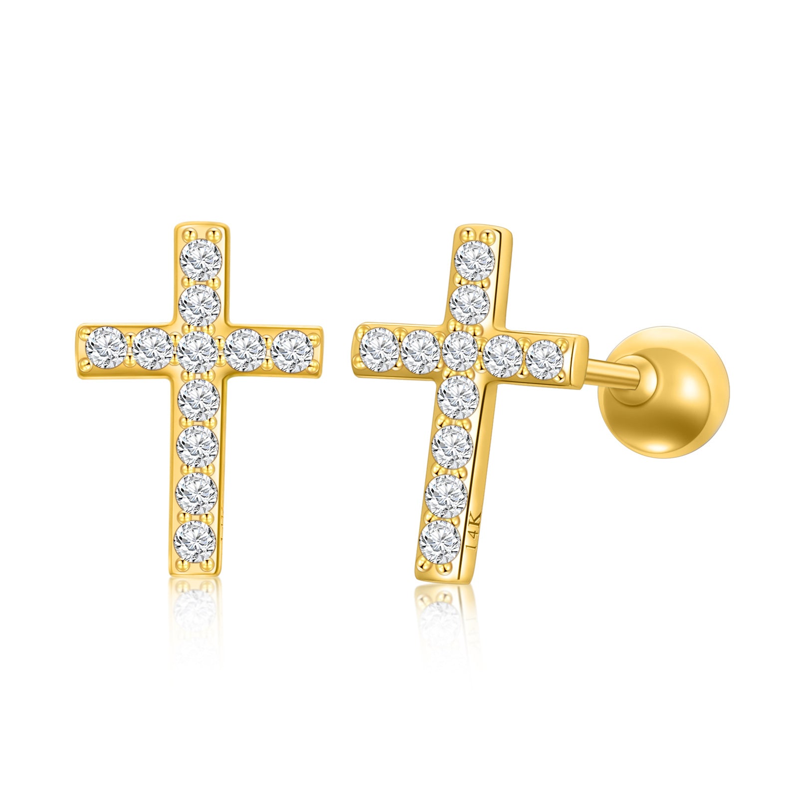 14K Gold Moissanite Cross Stud Earrings