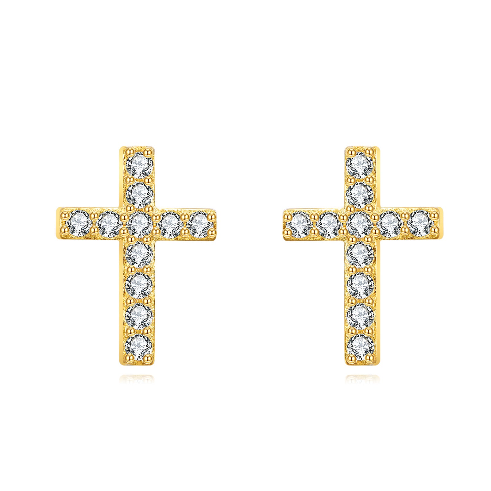 14K Gold Moissanite Cross Stud Earrings