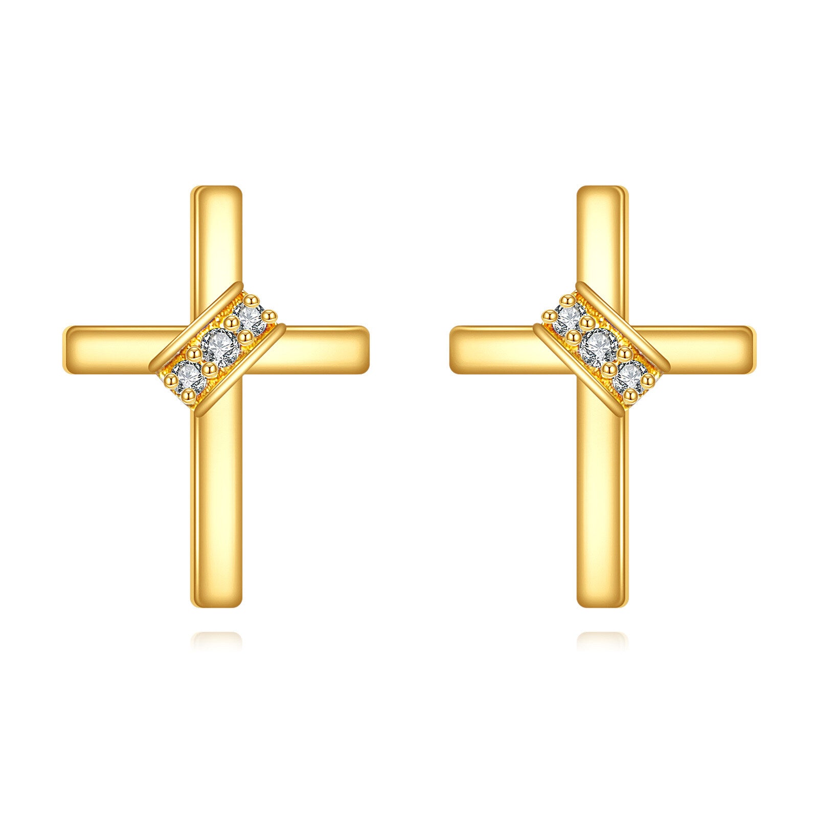 14K Gold Moissanite Cross Stud Earrings