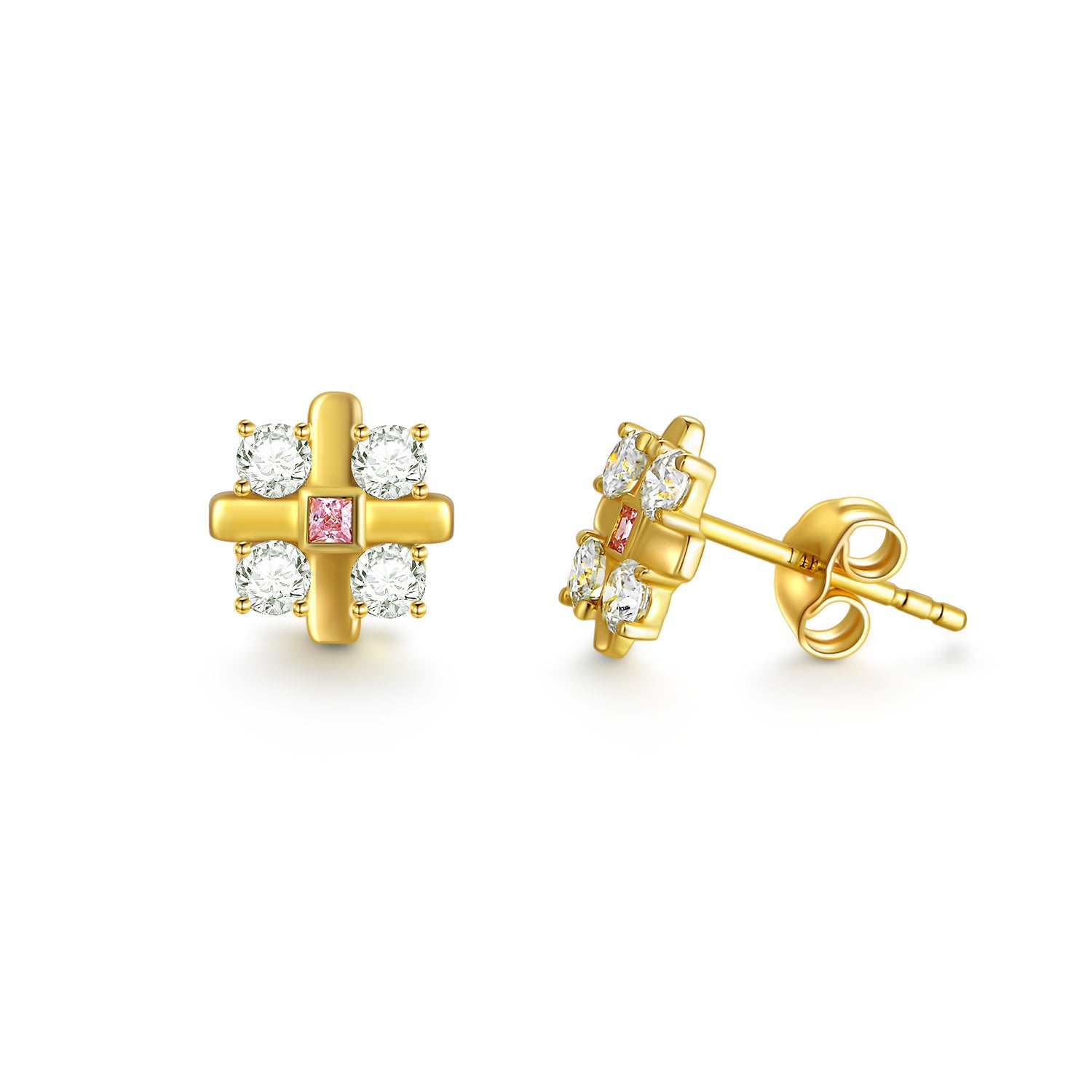 14K Gold Moissanite Cross Stud Earrings