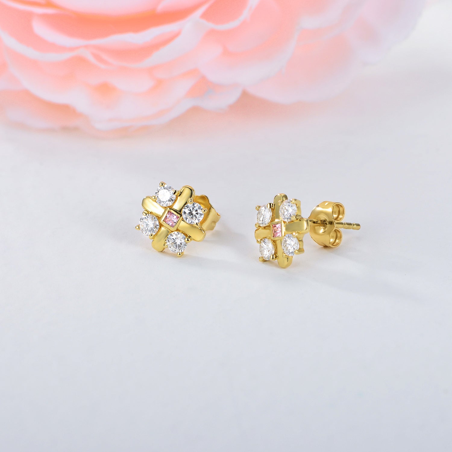 14K Gold Moissanite Cross Stud Earrings