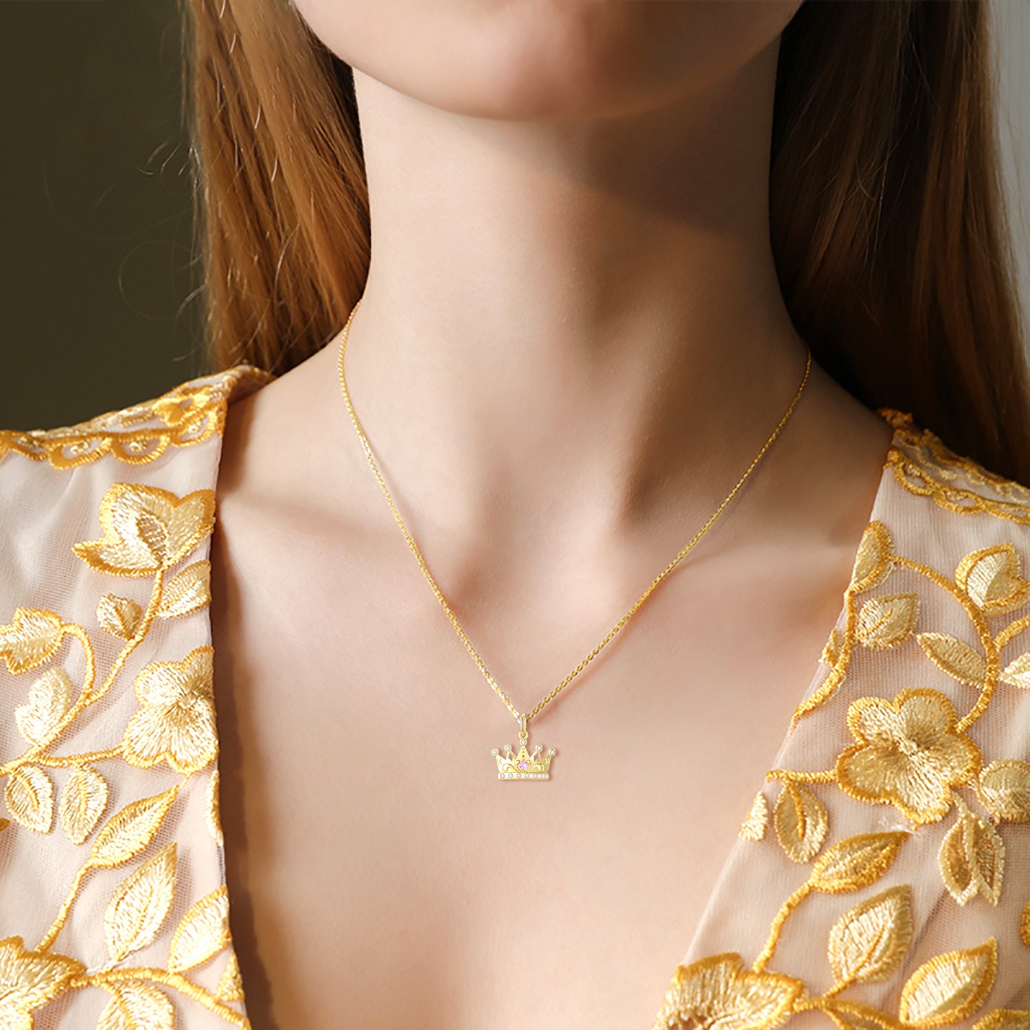 14K Gold Moissanite Crown Pendant Necklace