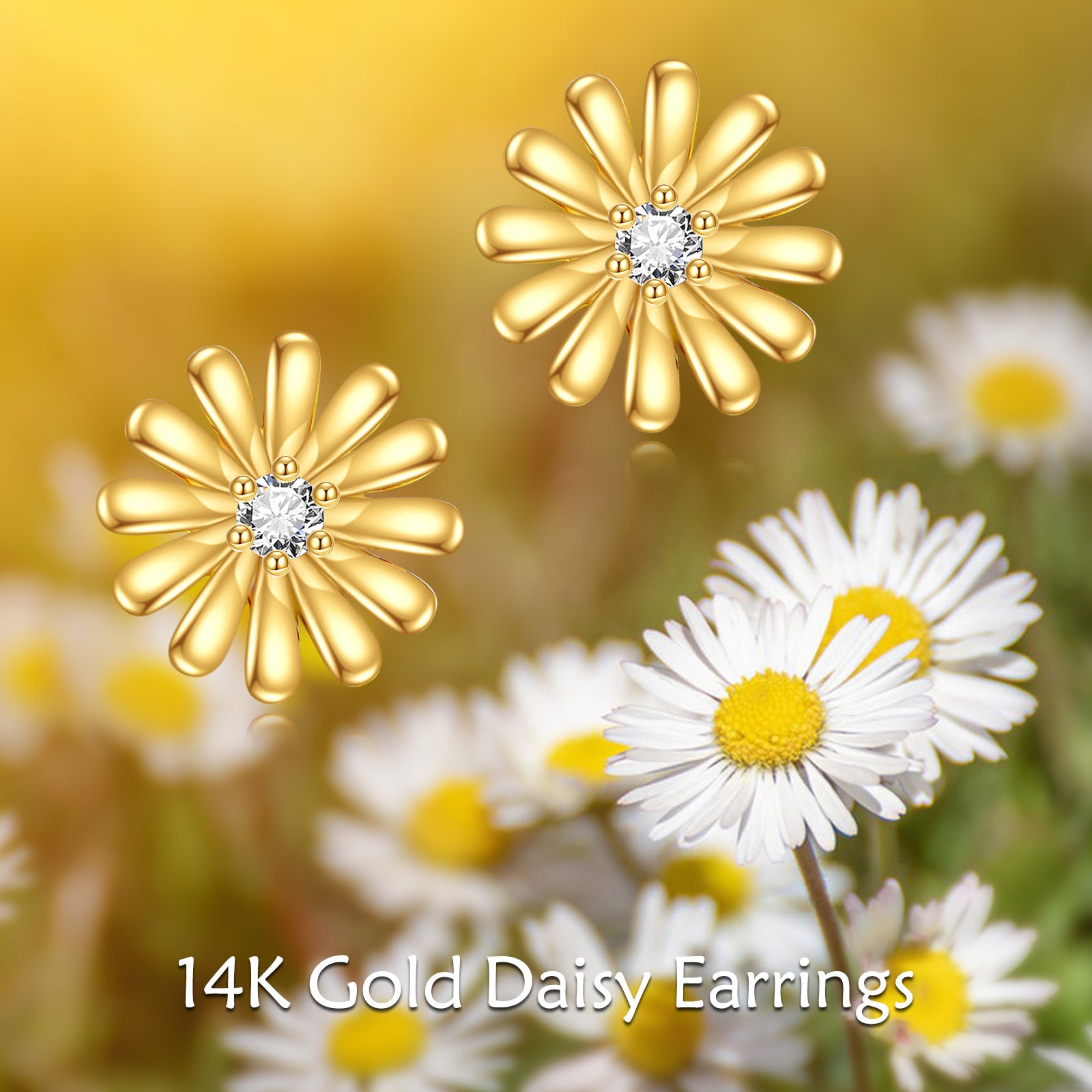 14K Gold Moissanite Daisy Stud Earrings