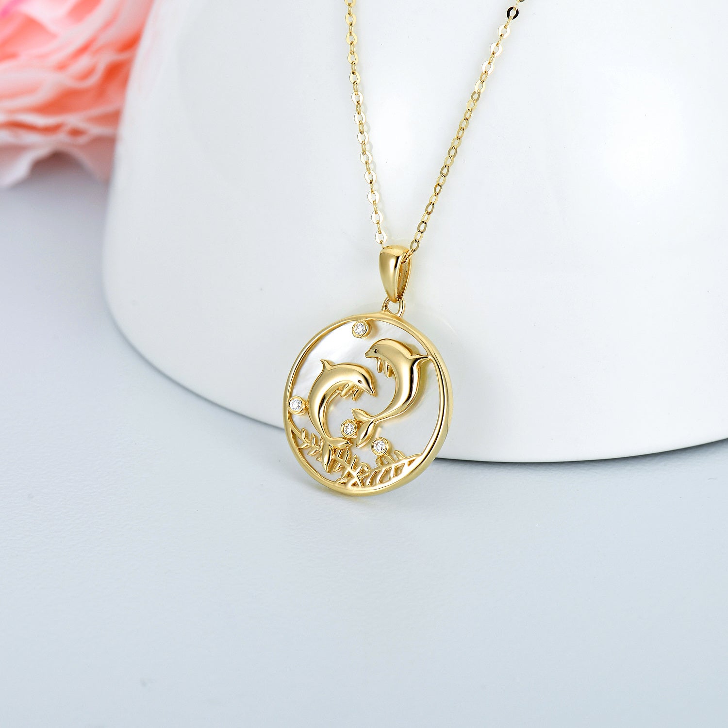 14K Gold Moissanite Dolphin Pendant Necklace