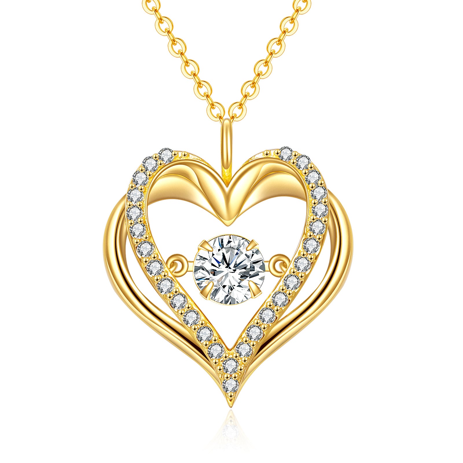 14K Gold Moissanite Double Heart Pendant Necklace